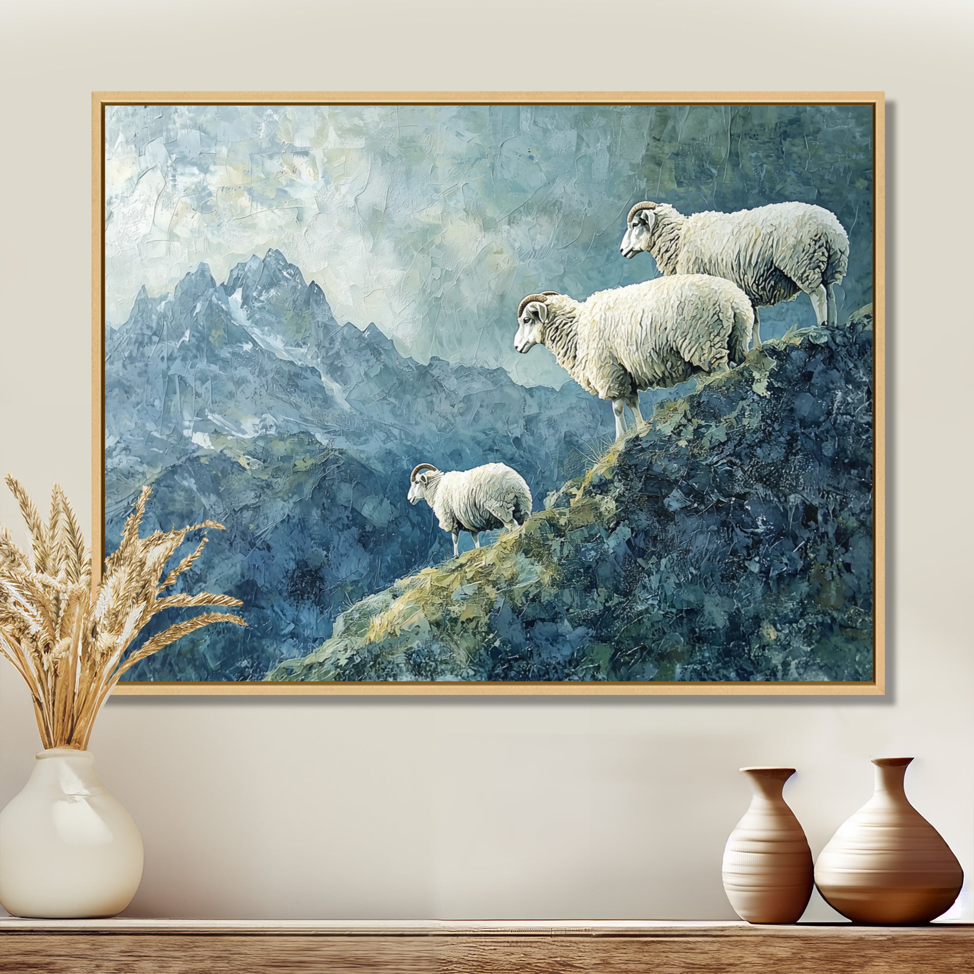 Mountain Retreat Of Sheep - Blue Sheep Wall Art