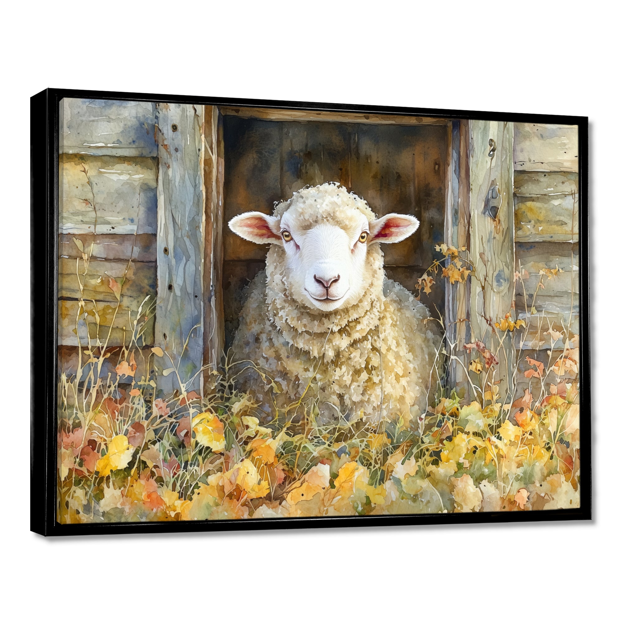 Sheep Floral Portrait At The Barn - Sheep Bedroom Wall Art