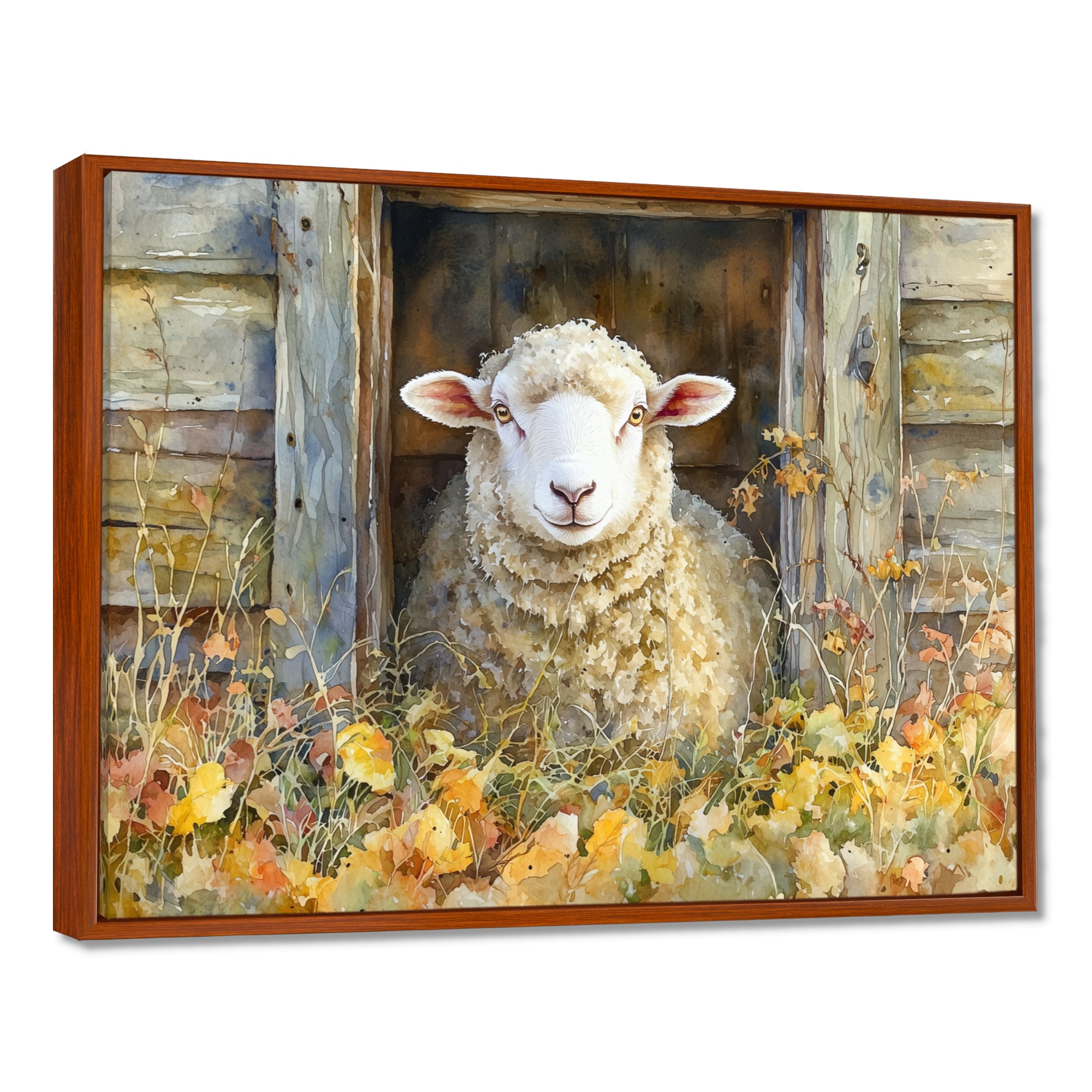 Sheep Floral Portrait At The Barn - Sheep Bedroom Wall Art