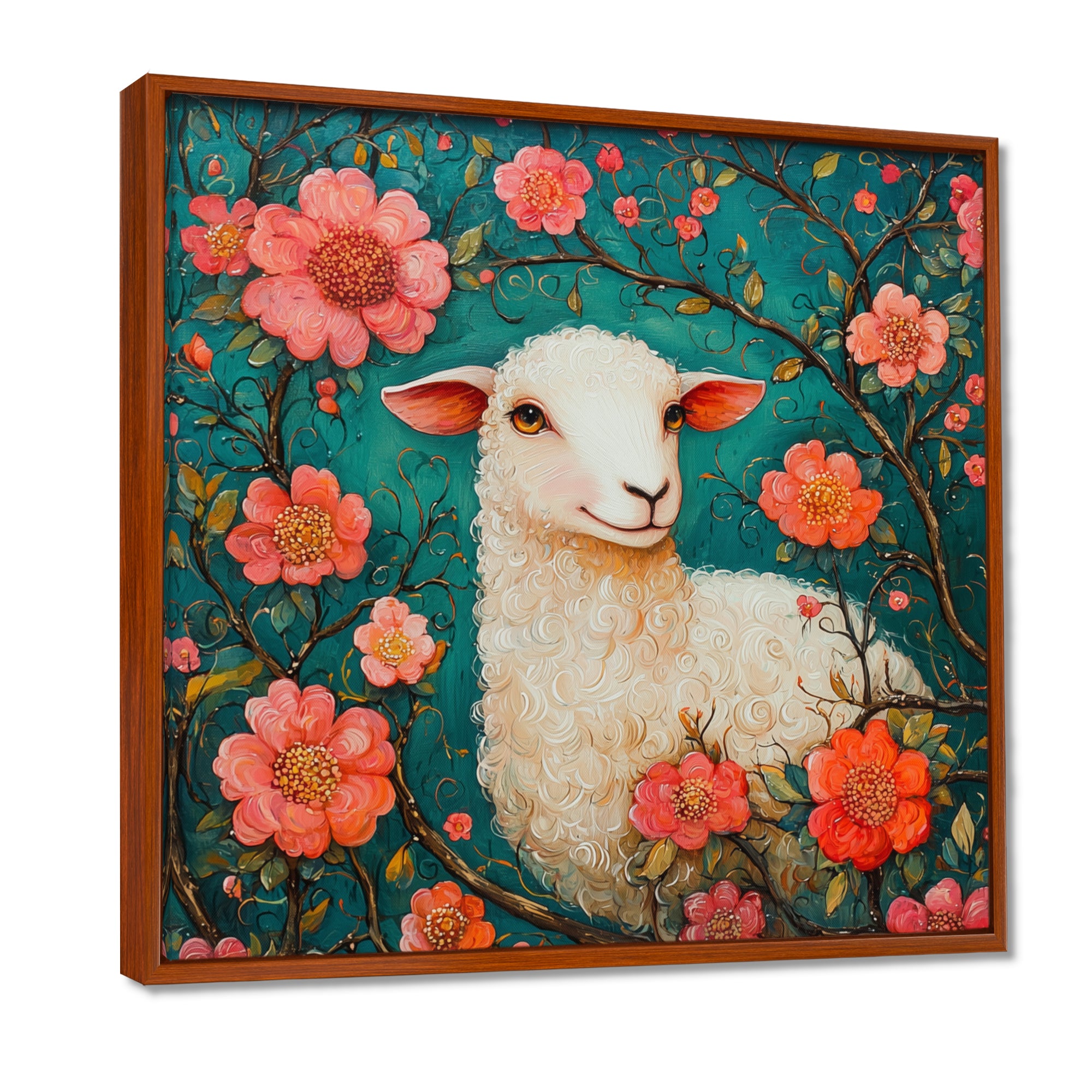Cute Sheep In Bloom - Sheep Canvas Wall Art