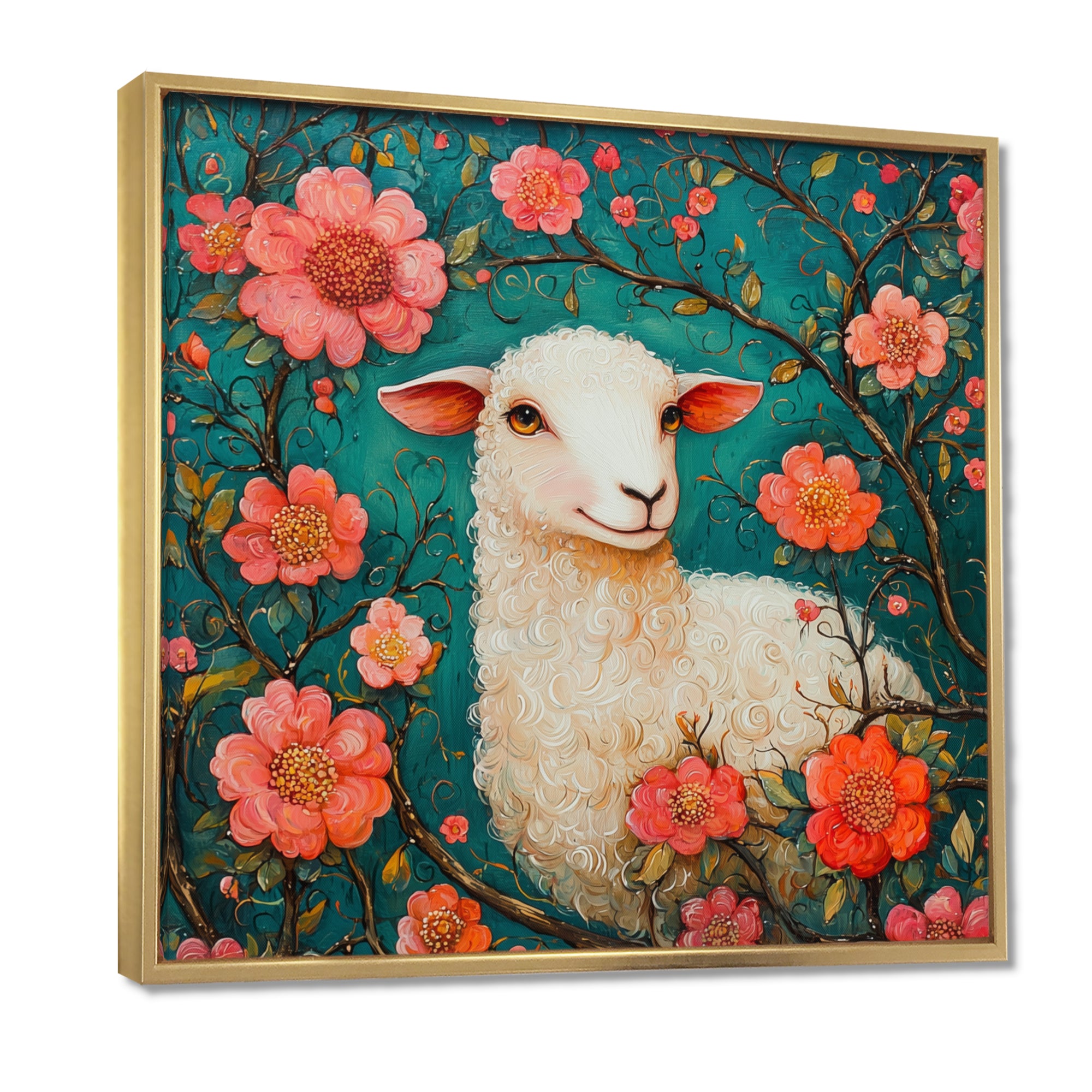 Cute Sheep In Bloom - Sheep Canvas Wall Art