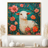 Cute Sheep In Bloom - Sheep Canvas Wall Art