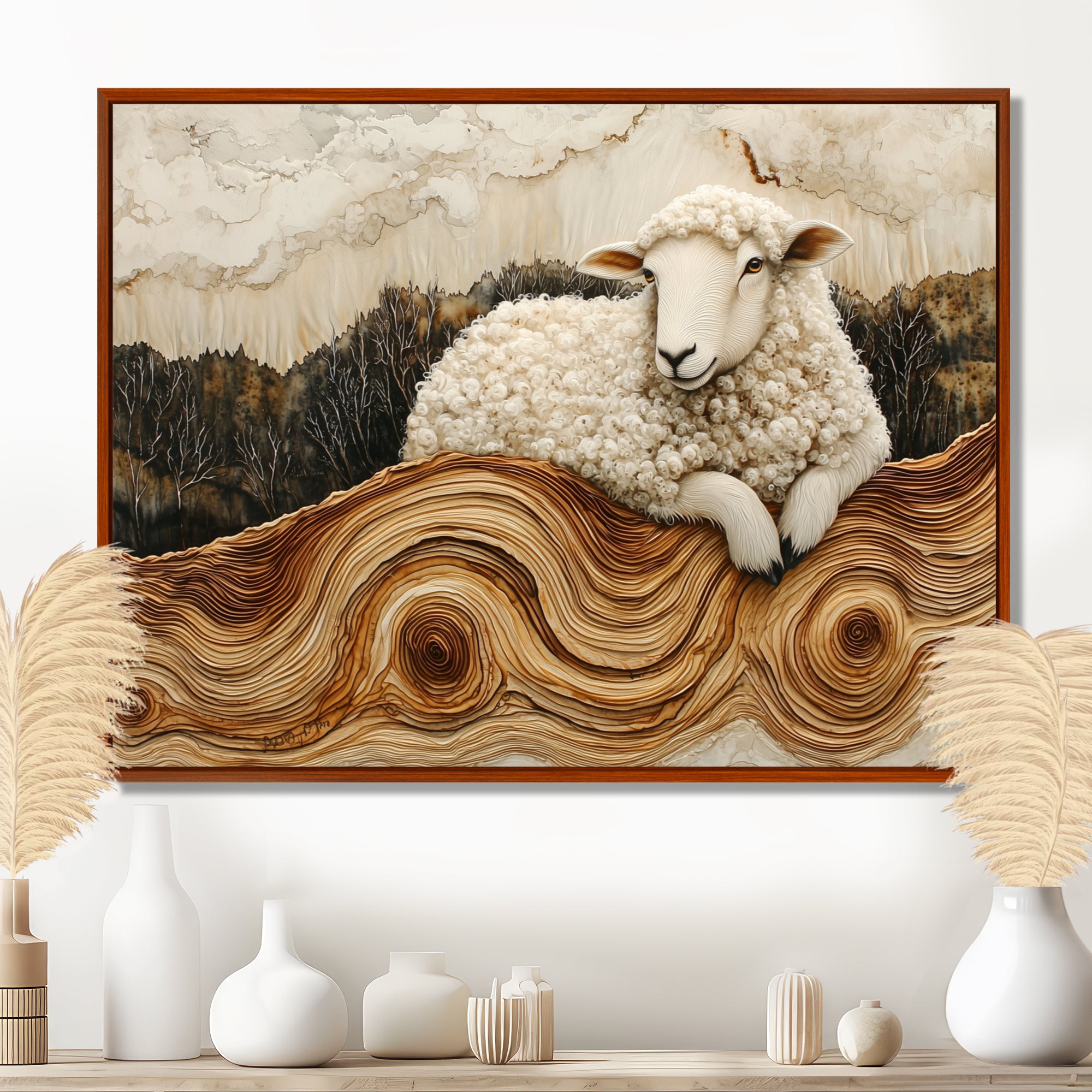 Abstract Sheep In Farm Landscape - Sheep Wall Art Prints