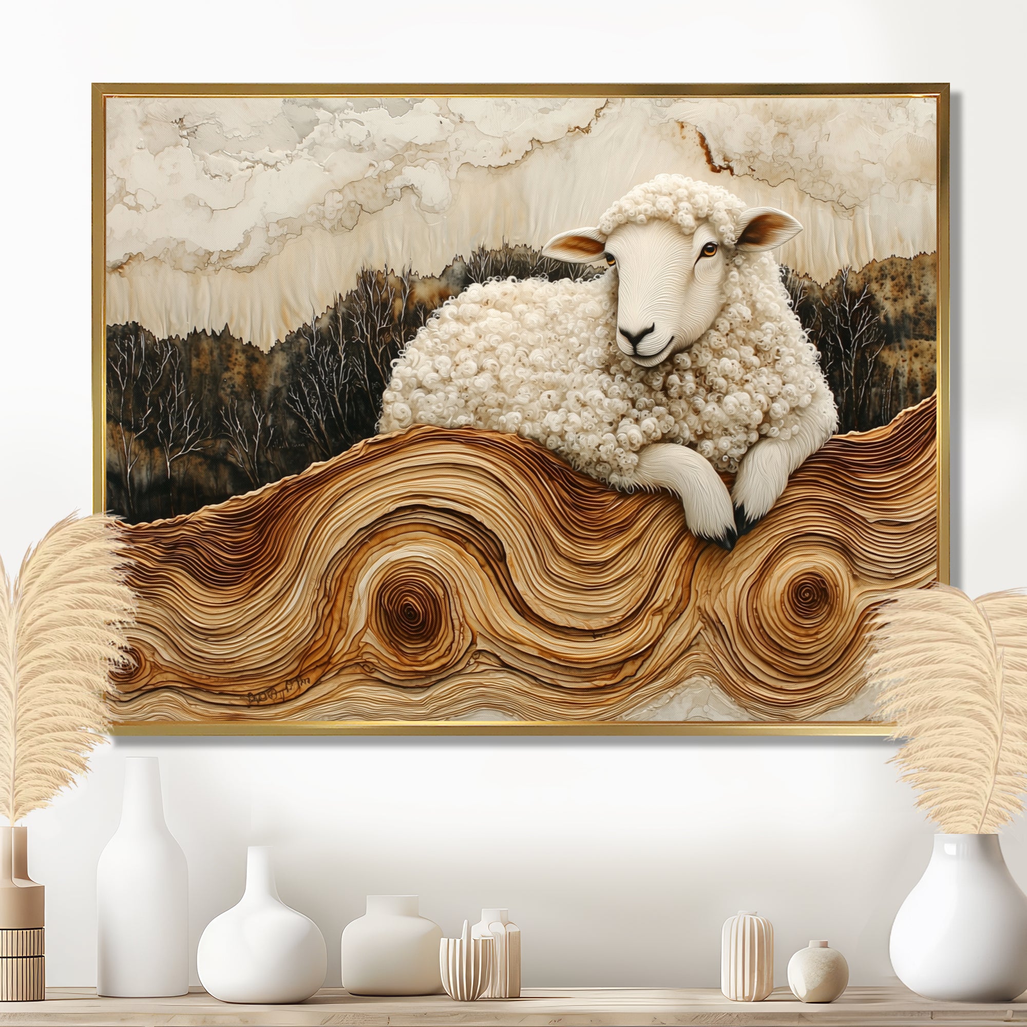 Abstract Sheep In Farm Landscape - Sheep Wall Art Prints