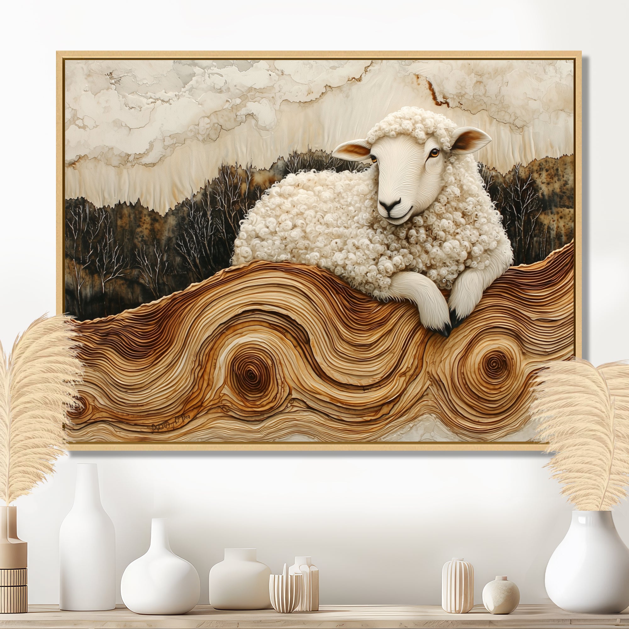 Abstract Sheep In Farm Landscape - Sheep Wall Art Prints