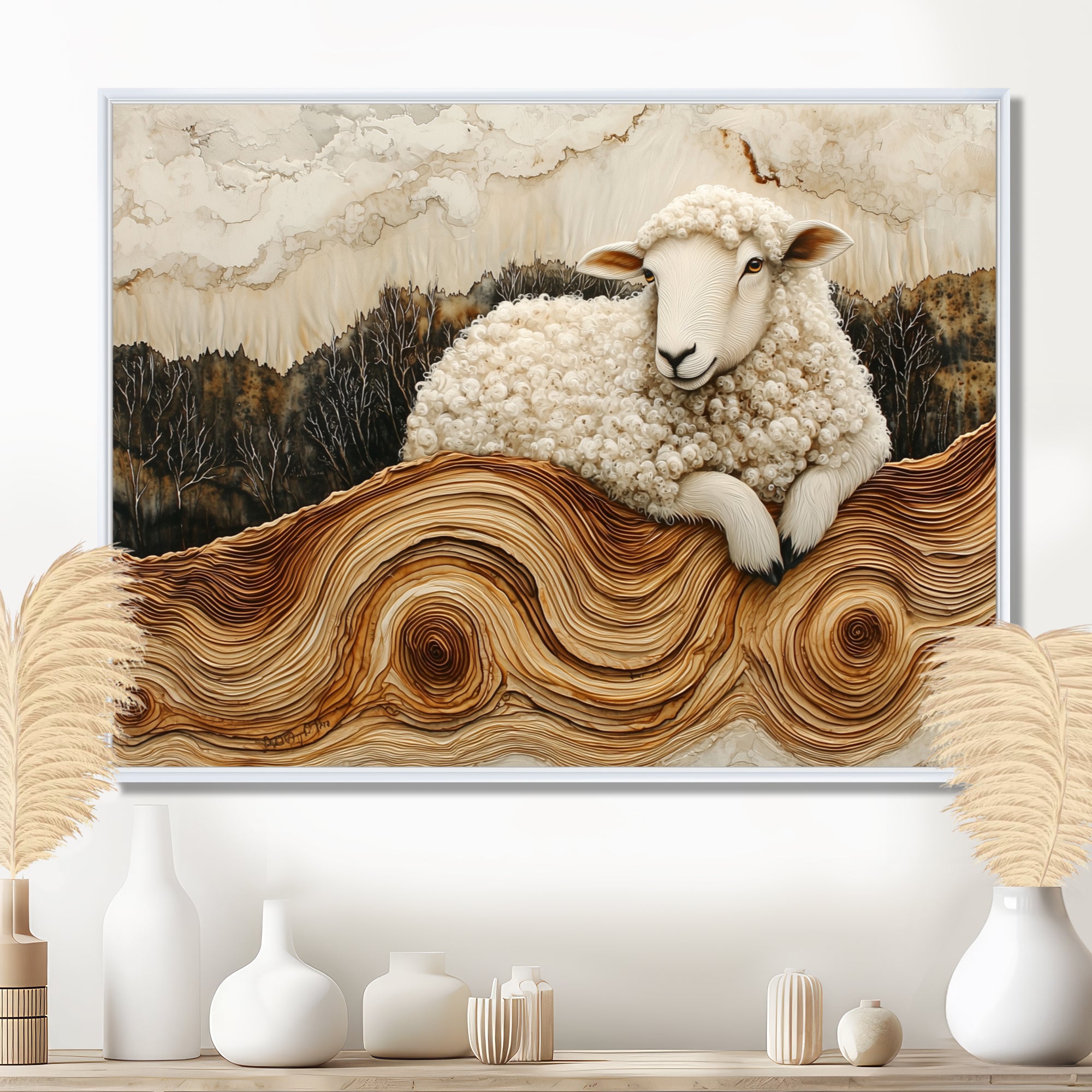 Abstract Sheep In Farm Landscape - Sheep Wall Art Prints