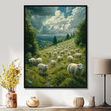 Sheep On The Hillside - Green Sheep Wall Art