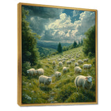 Sheep On The Hillside - Green Sheep Wall Art