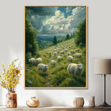 Sheep On The Hillside - Green Sheep Wall Art