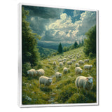 Sheep On The Hillside - Green Sheep Wall Art