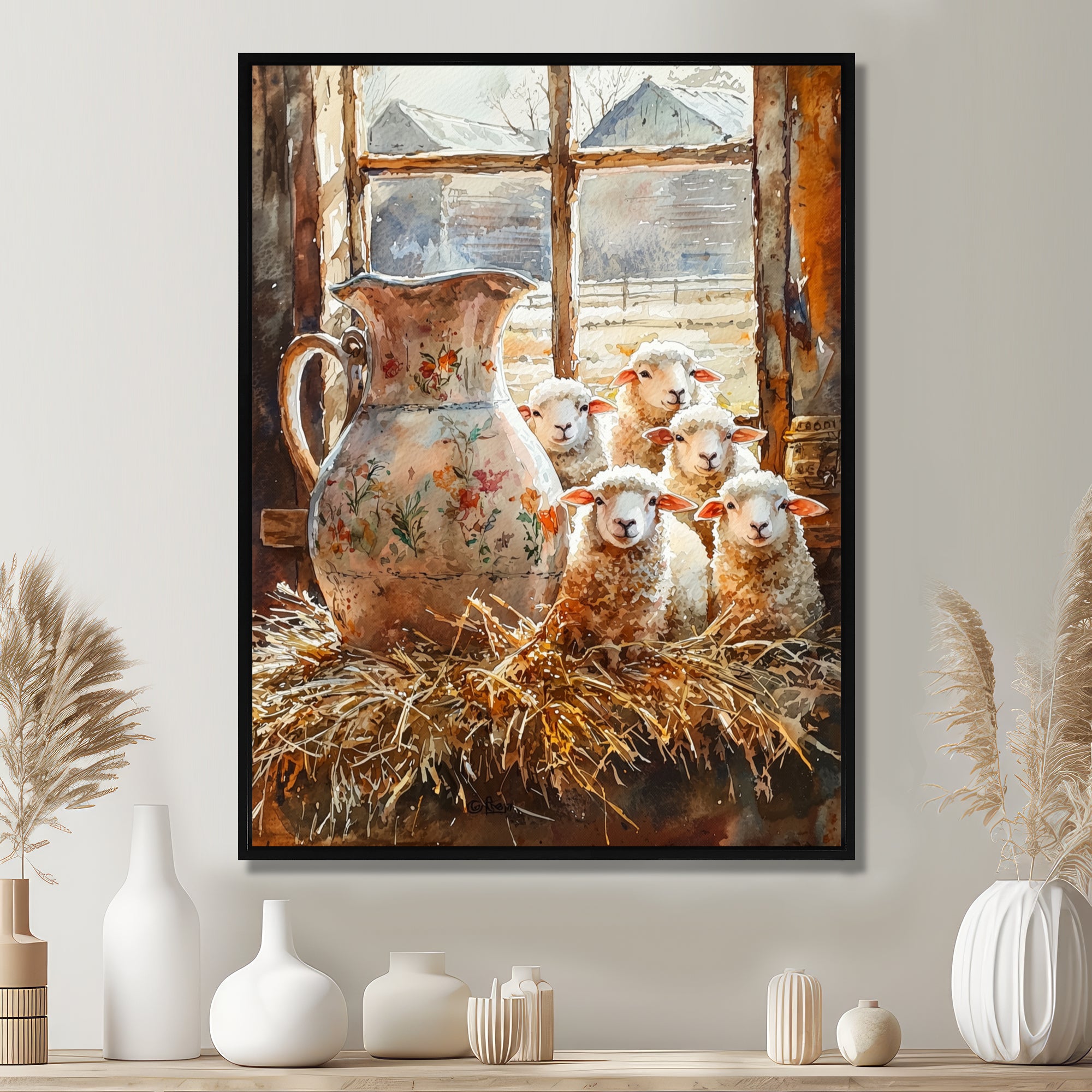 Sheep Portrait At The Farm - Sheep Large Canvas Wall Art