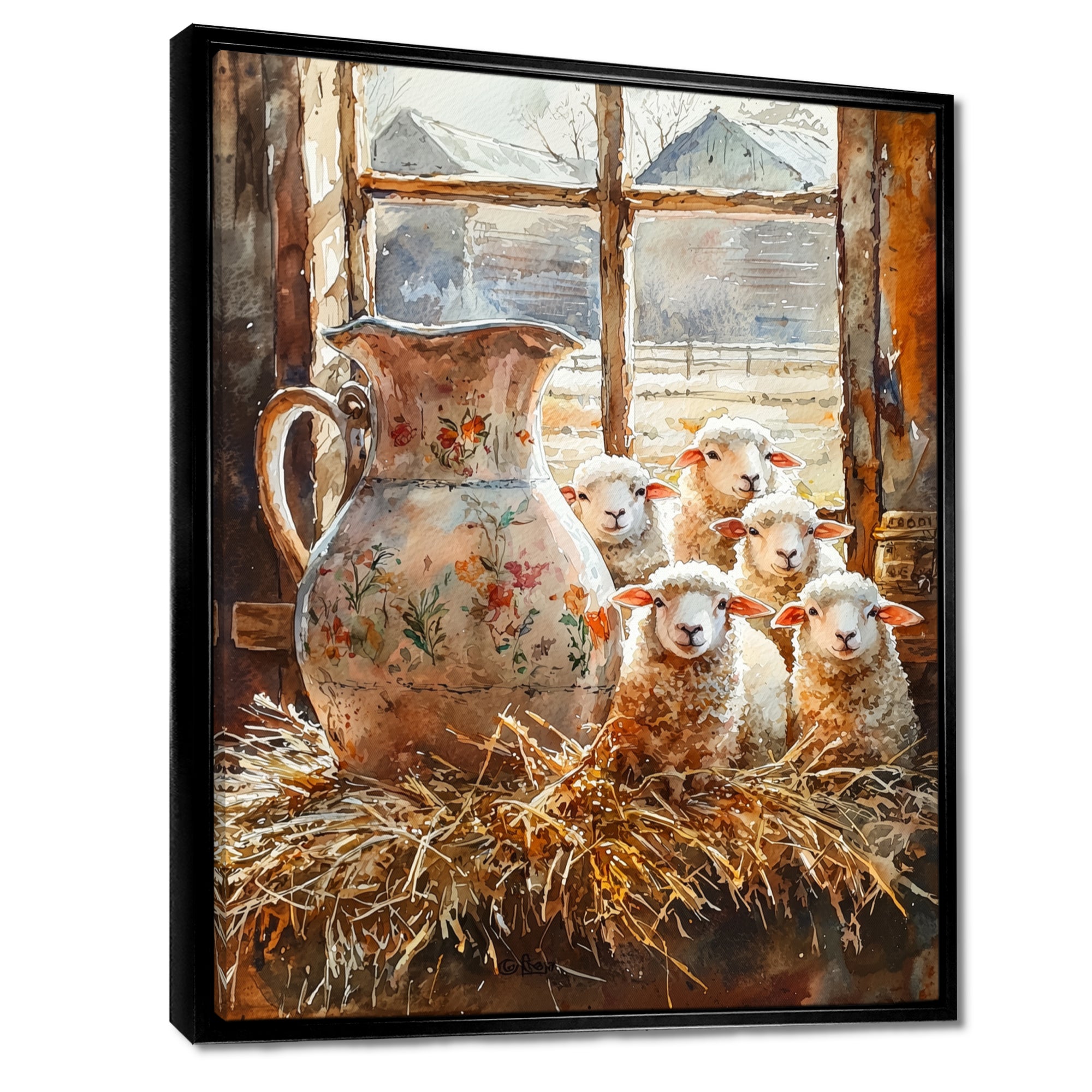 Sheep Portrait At The Farm - Sheep Large Canvas Wall Art