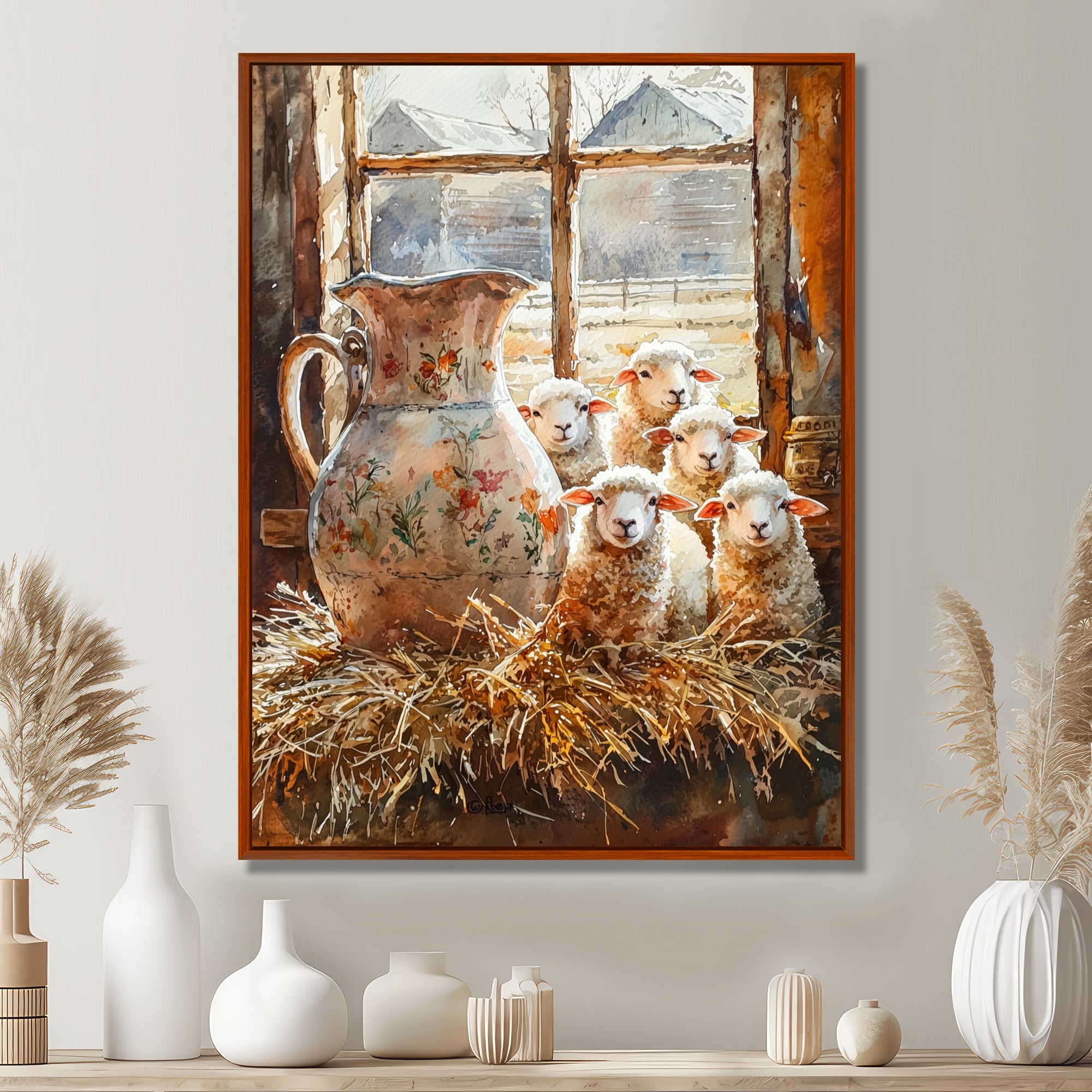 Sheep Portrait At The Farm - Sheep Large Canvas Wall Art
