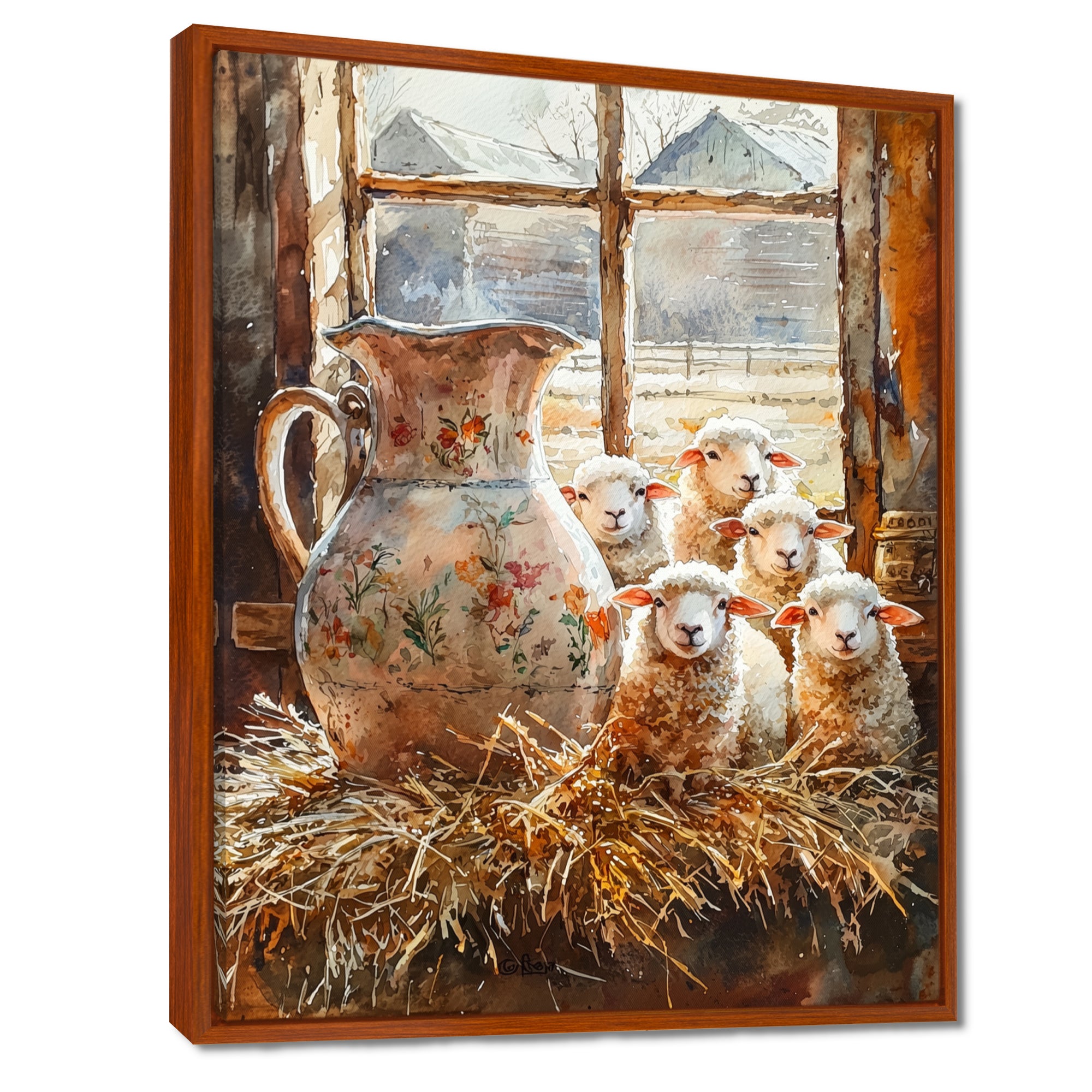Sheep Portrait At The Farm - Sheep Large Canvas Wall Art