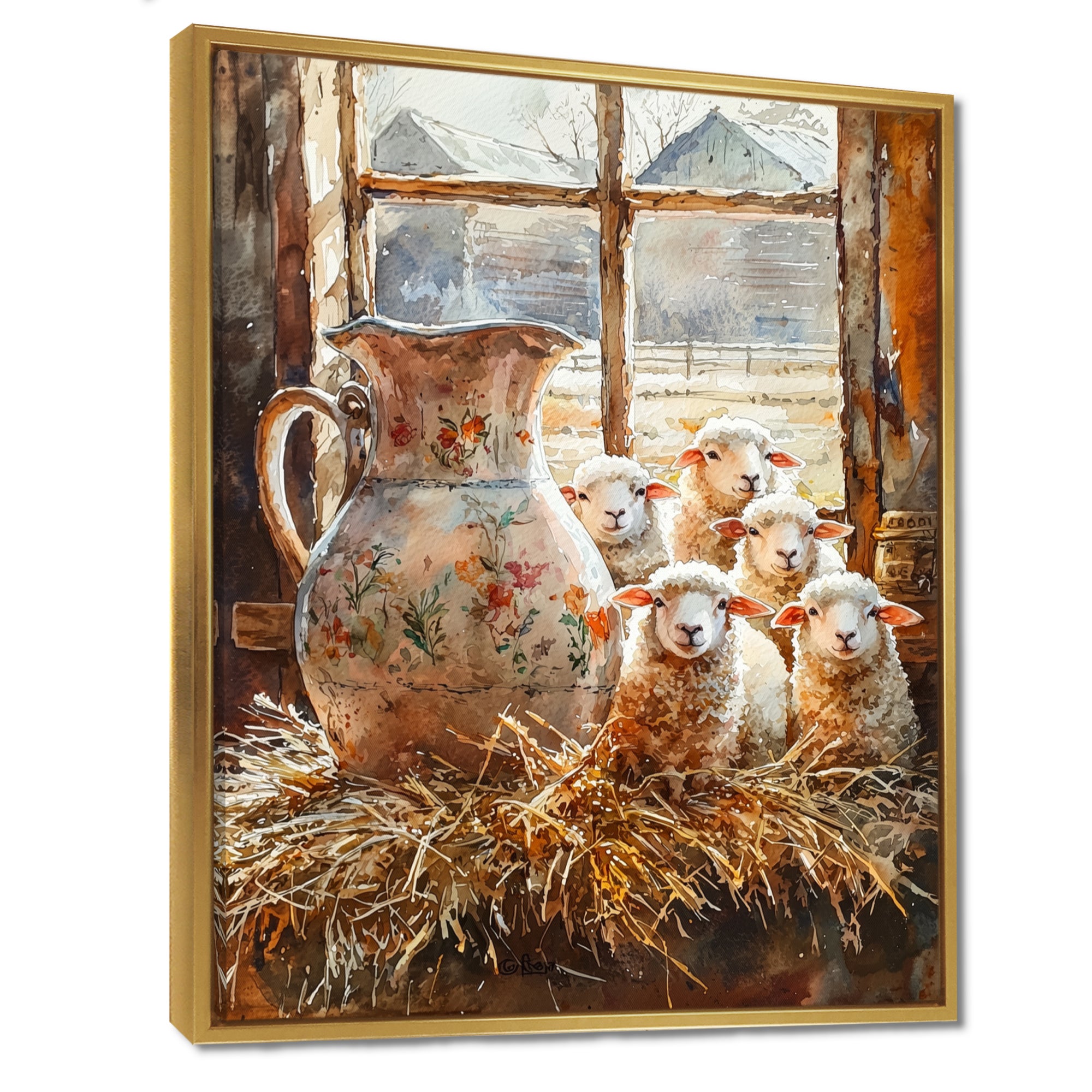 Sheep Portrait At The Farm - Sheep Large Canvas Wall Art