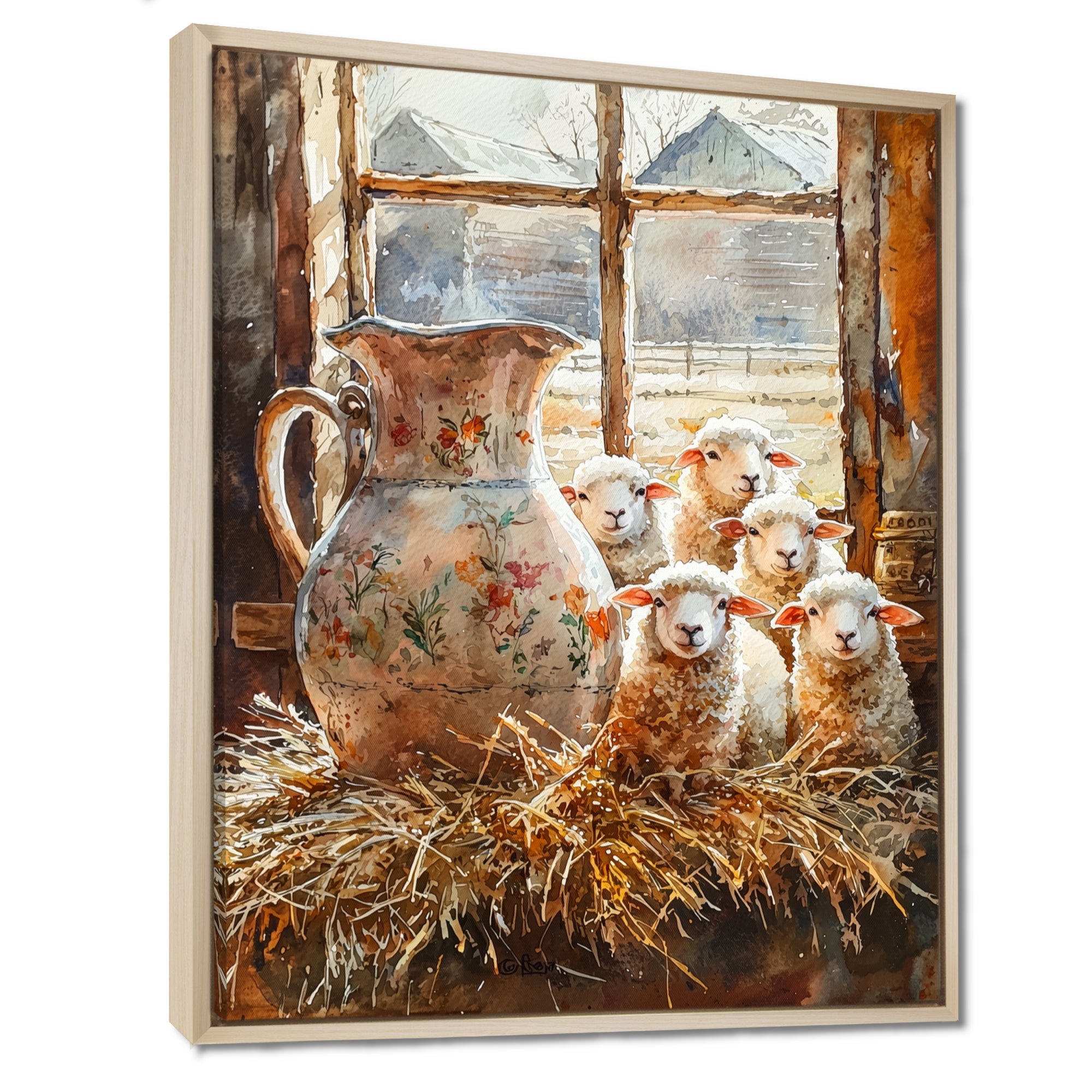 Sheep Portrait At The Farm - Sheep Large Canvas Wall Art