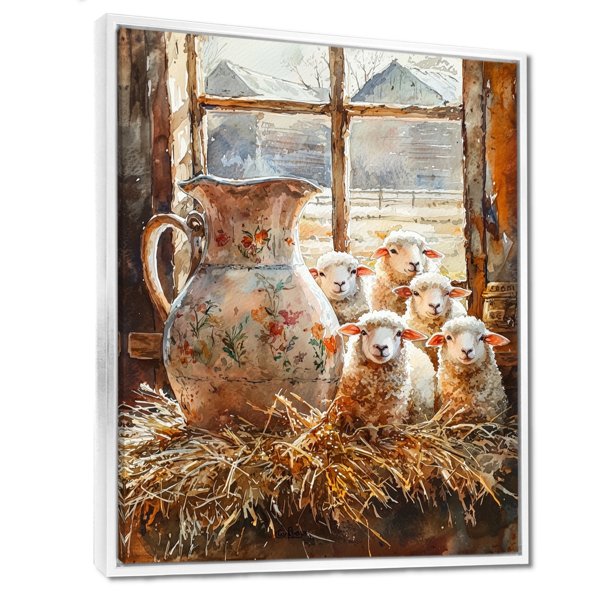 Sheep Portrait At The Farm - Sheep Large Canvas Wall Art