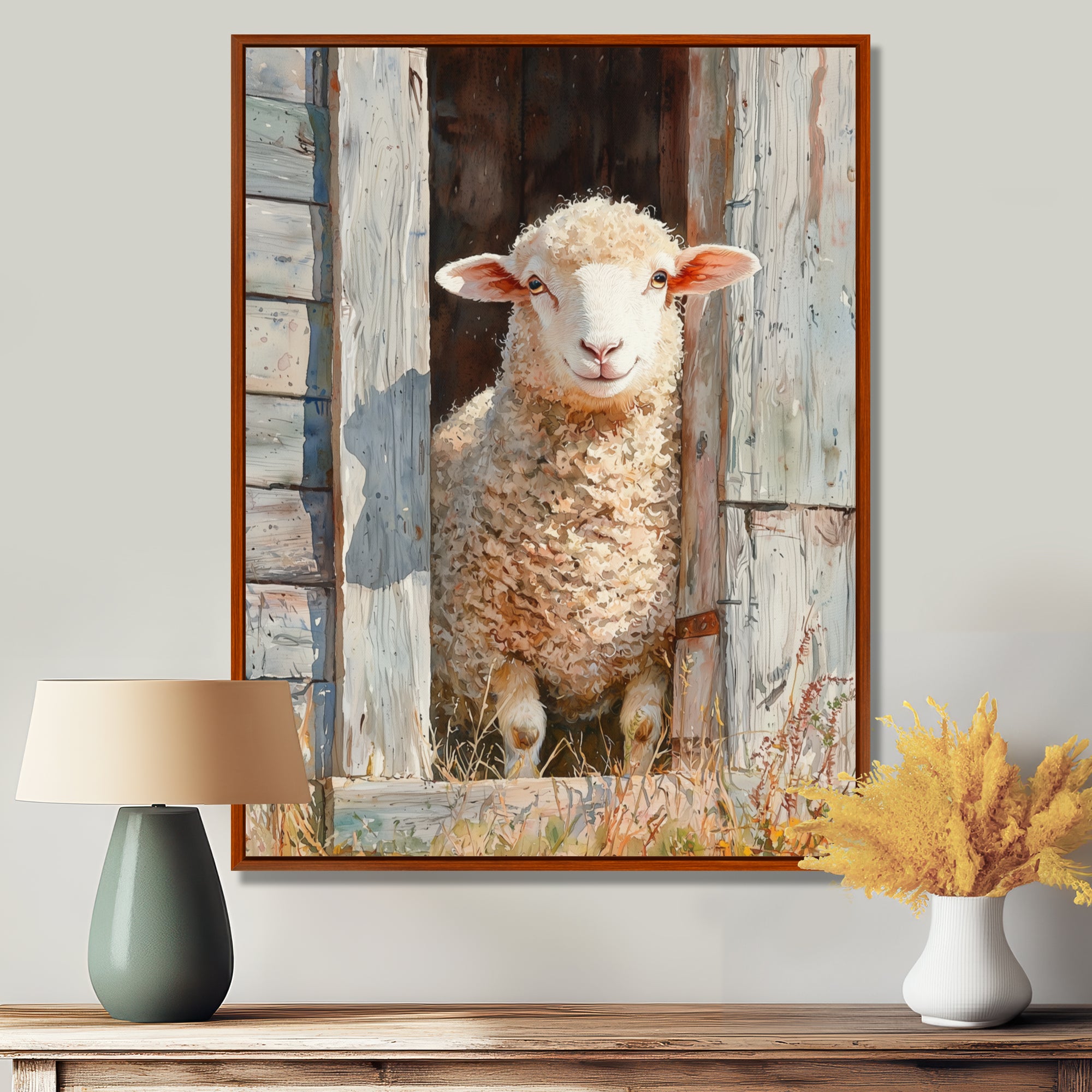 Sheep Portrait At The Barn - Sheep Canvas Wall Art