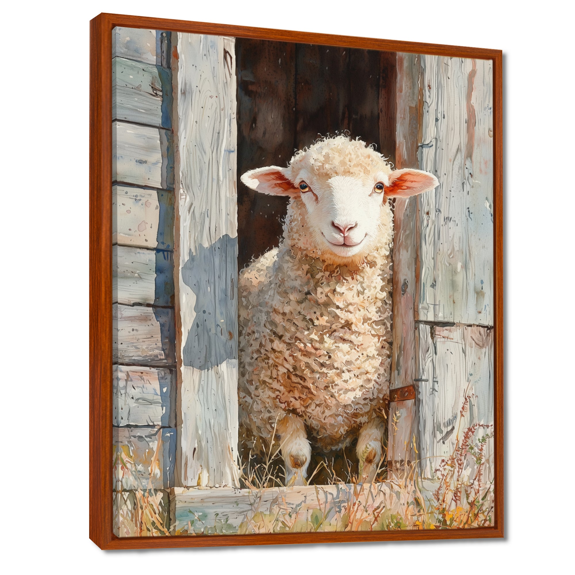 Sheep Portrait At The Barn - Sheep Canvas Wall Art