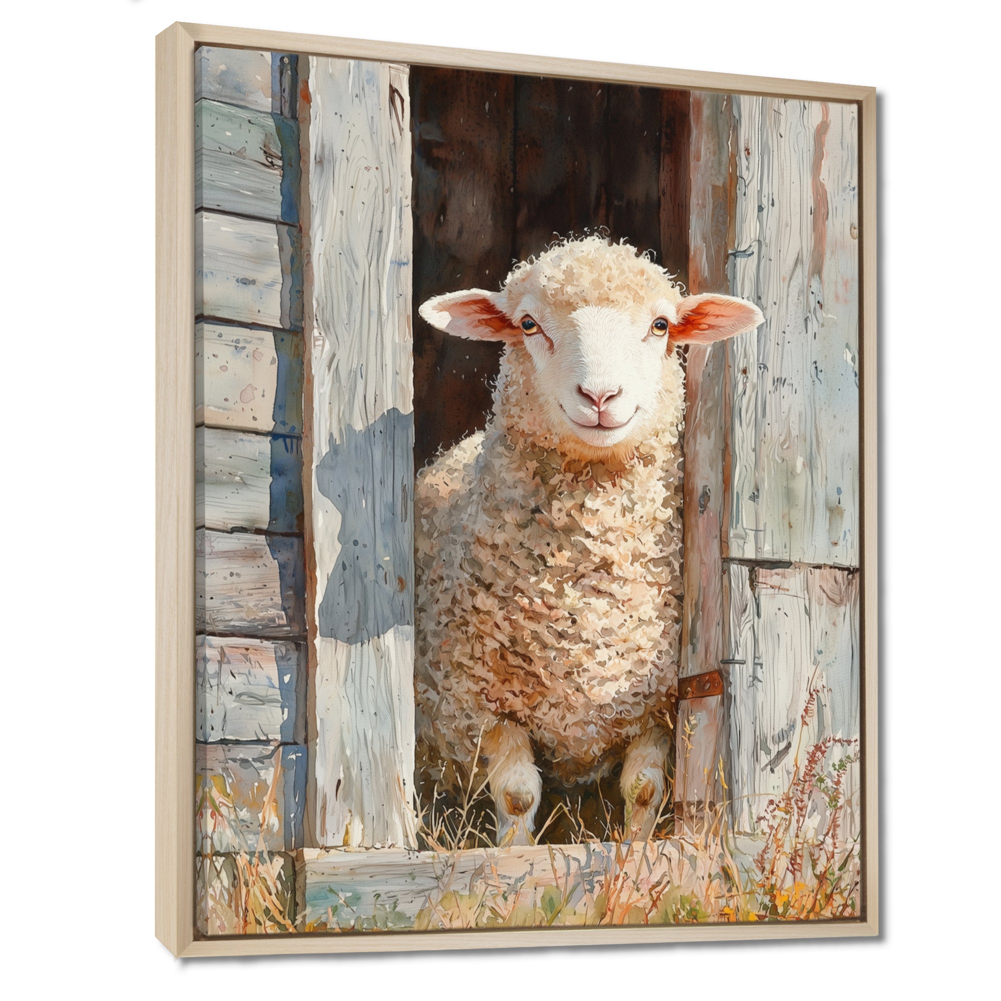 Sheep Portrait At The Barn - Sheep Canvas Wall Art