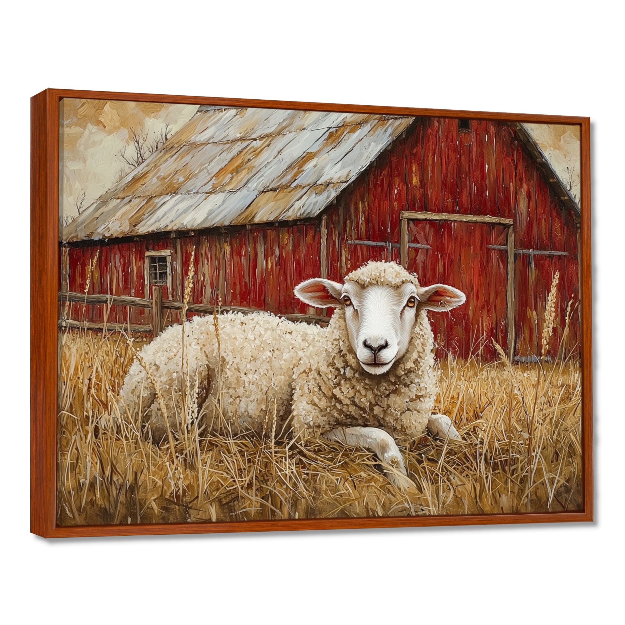 Sheep By The Old Red Farm - Sheep Wall Art Prints