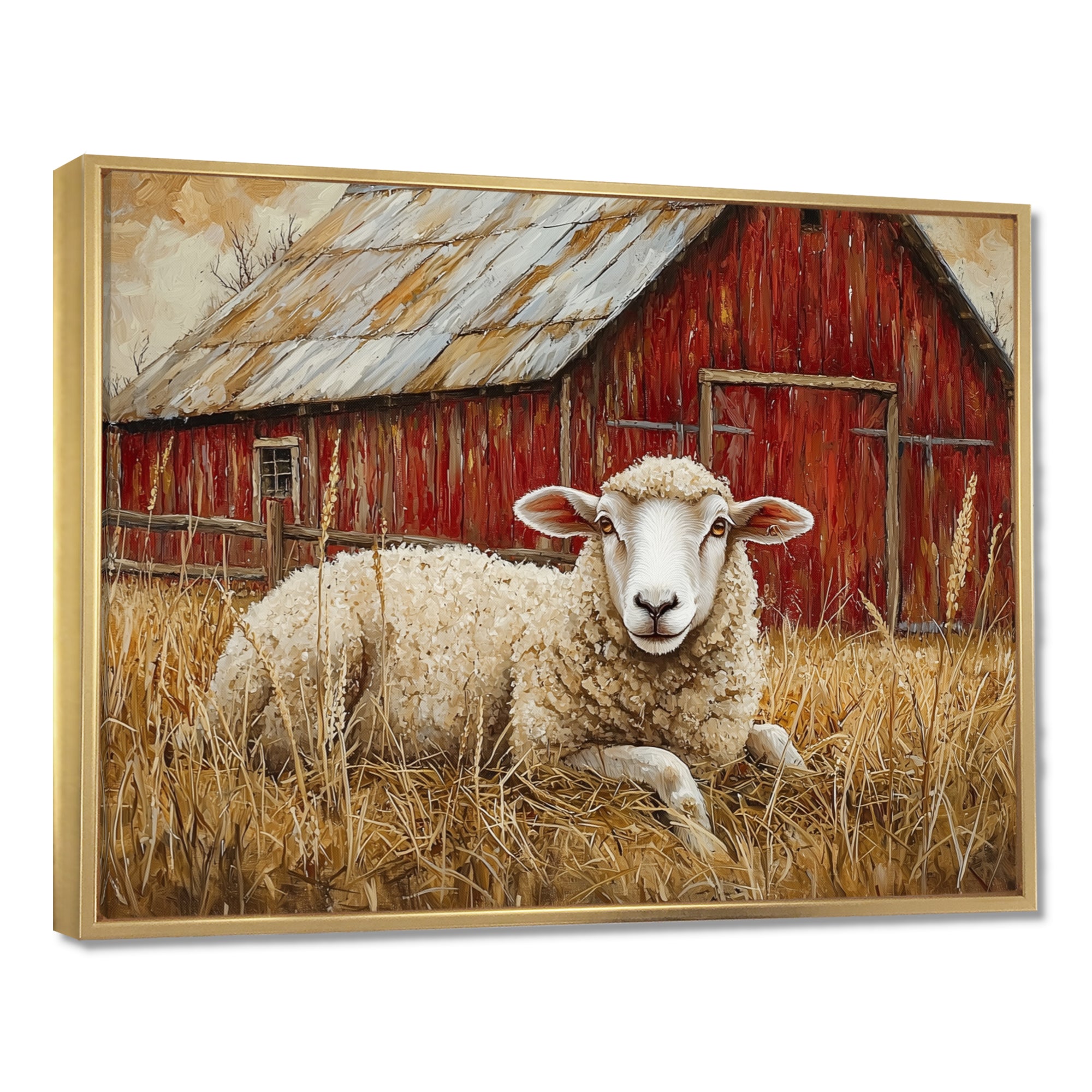 Sheep By The Old Red Farm - Sheep Wall Art Prints