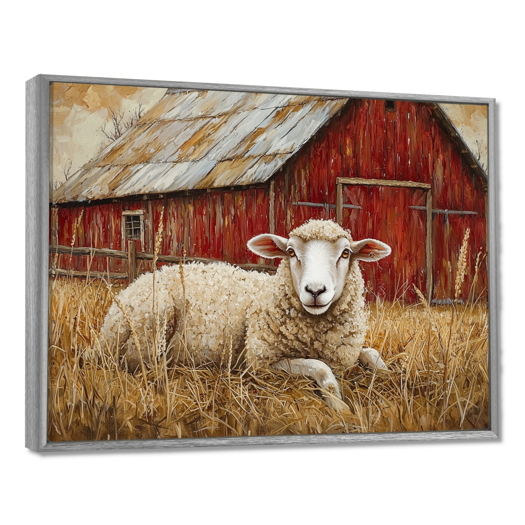 Sheep By The Old Red Farm - Sheep Wall Art Prints