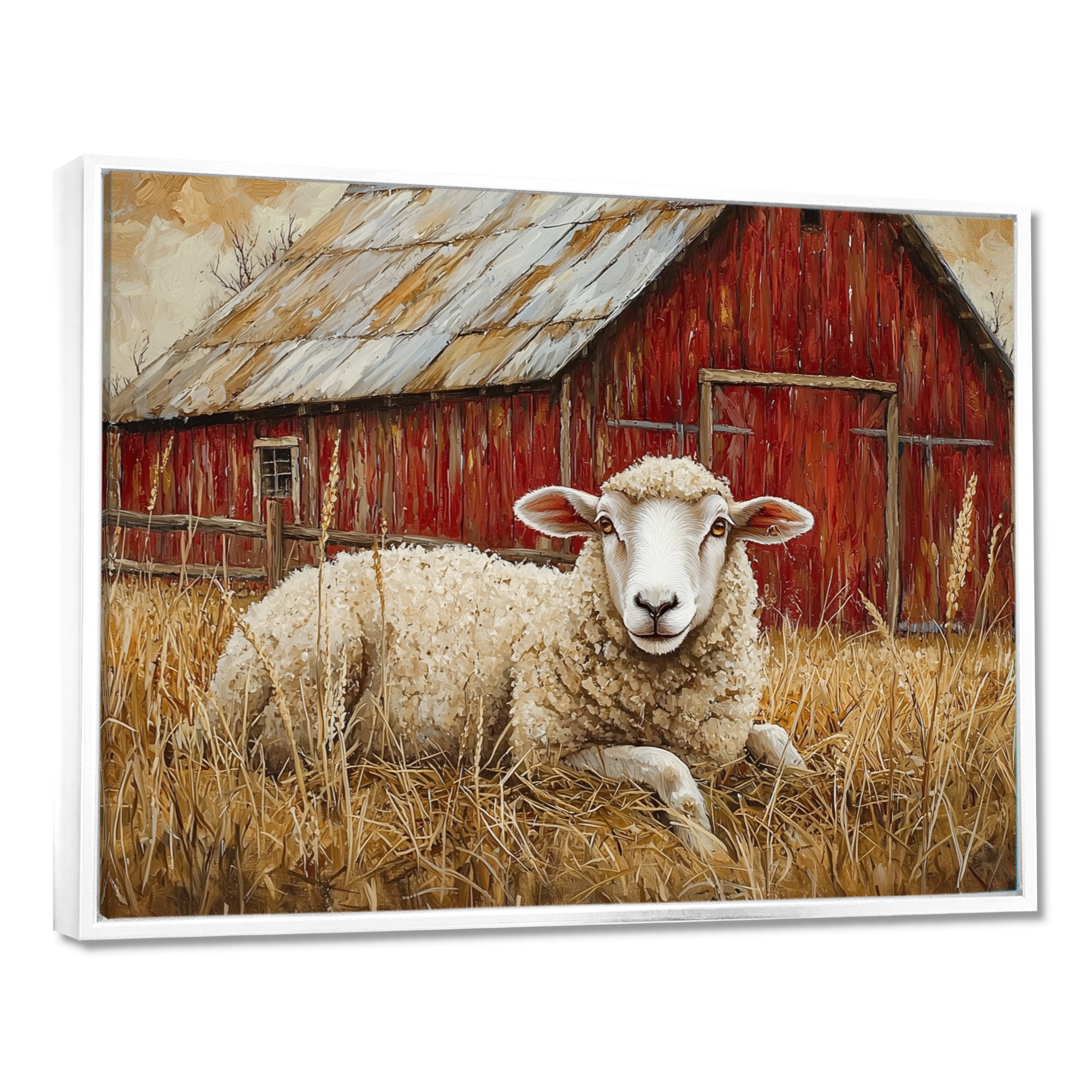 Sheep By The Old Red Farm - Sheep Wall Art Prints