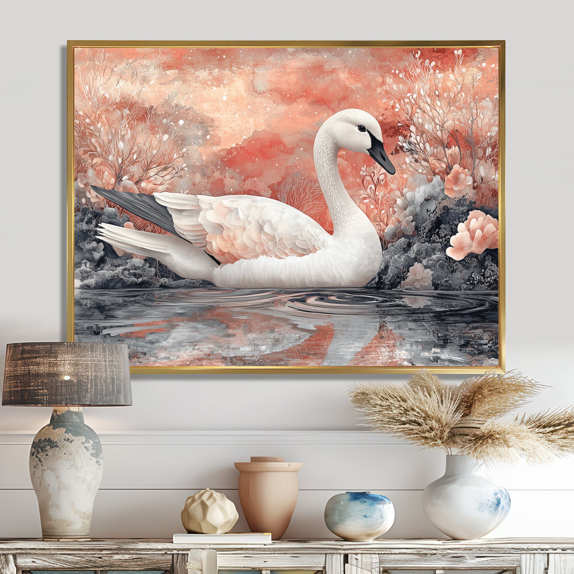 Pink Swan Reflections Of Elegance - Swans Wall Decor