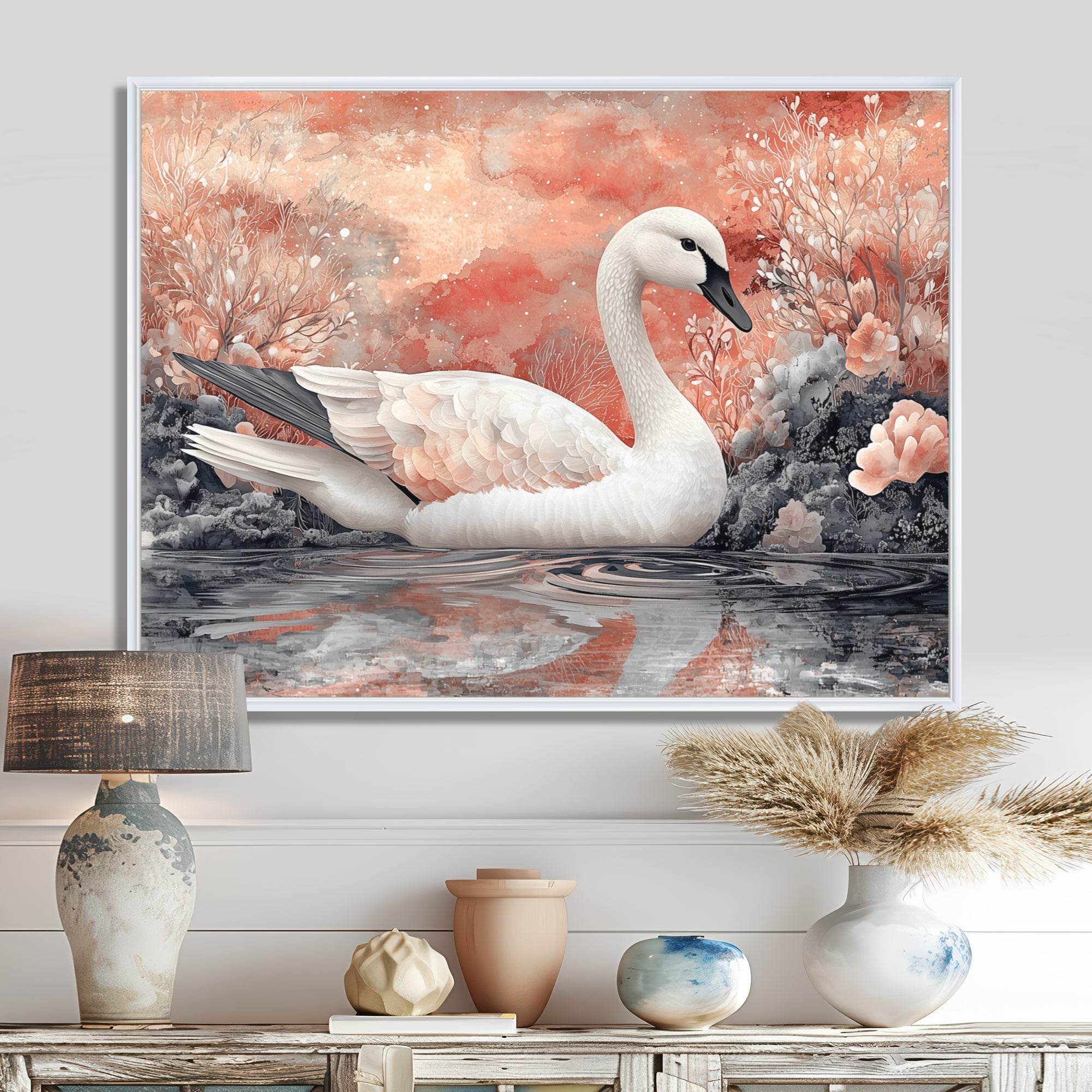 Pink Swan Reflections Of Elegance - Swans Wall Decor