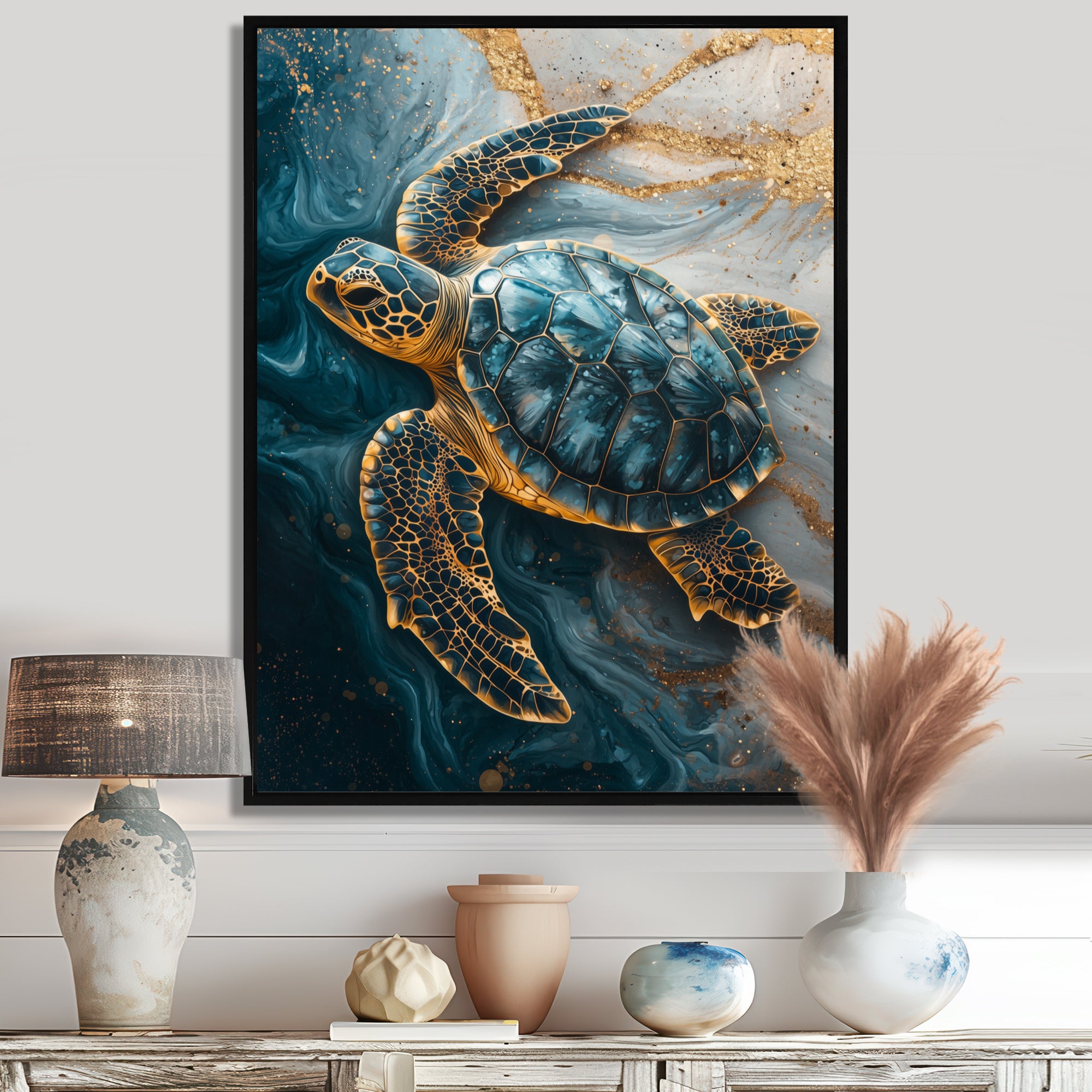 Abstract Marble Of The Turtle S Voyage - Turtle Living Room Wall Art