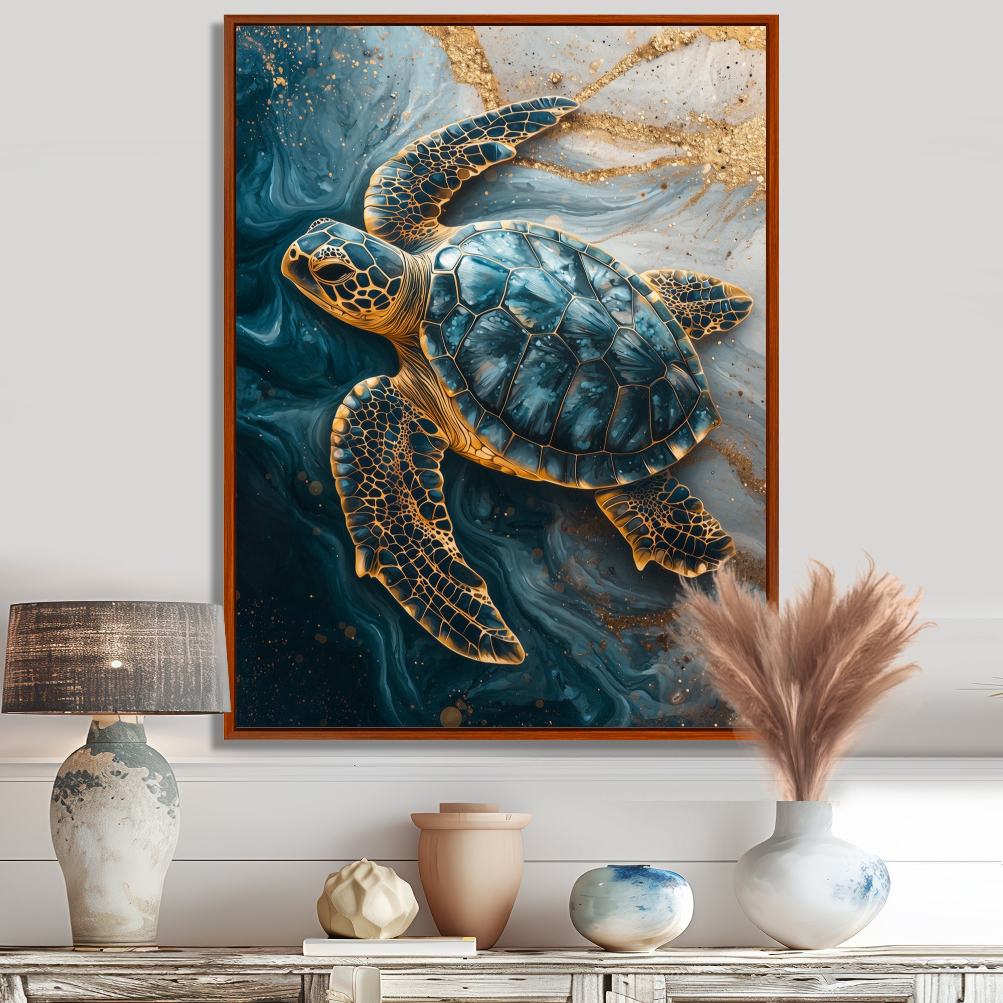 Abstract Marble Of The Turtle S Voyage - Turtle Living Room Wall Art