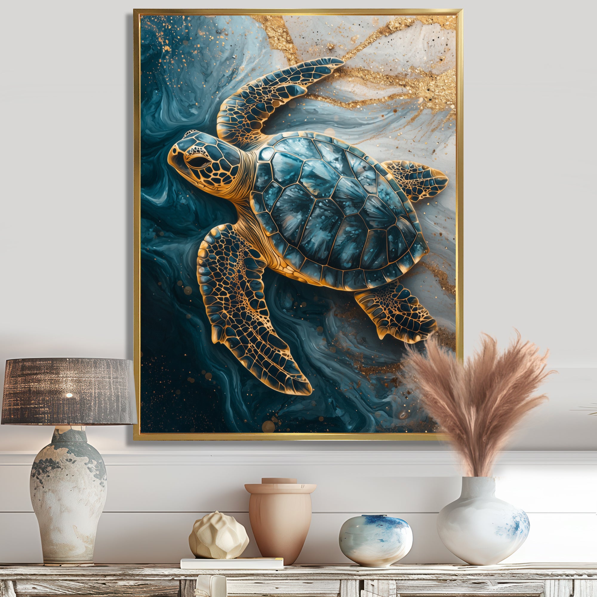 Abstract Marble Of The Turtle S Voyage - Turtle Living Room Wall Art