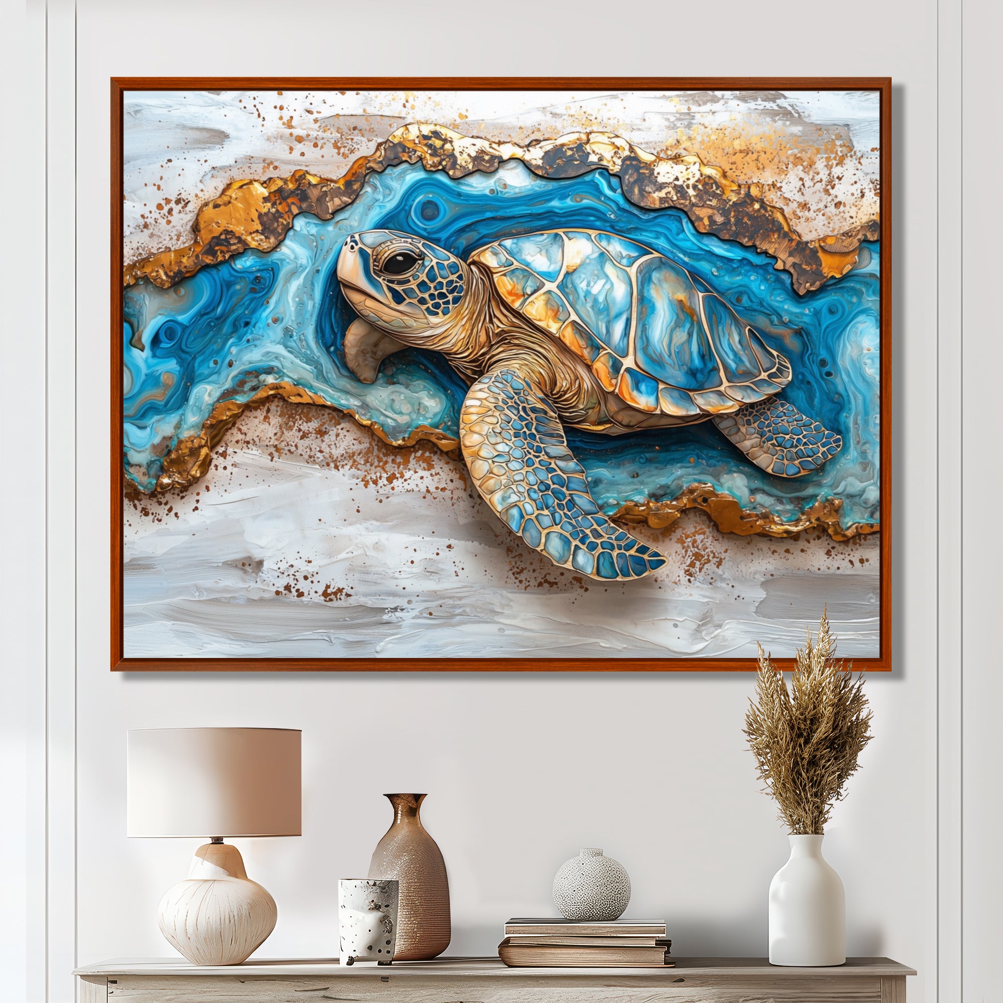 Turtle On Beach Landscape Collage - Turtle Wall Decor
