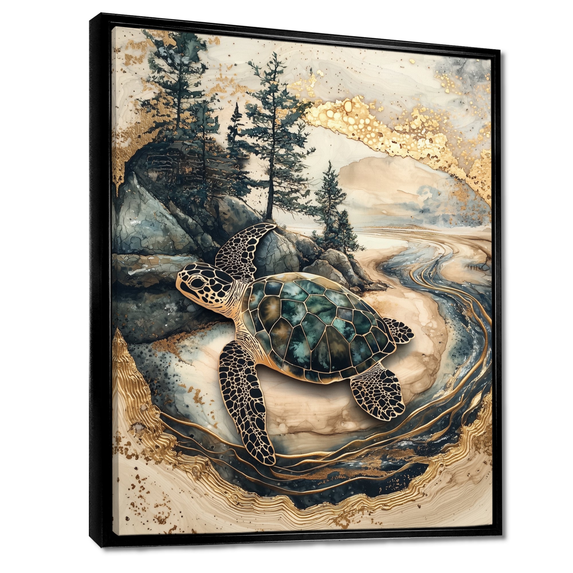 Turtle On Forest Landscape Collage - Turtle Wall Decor