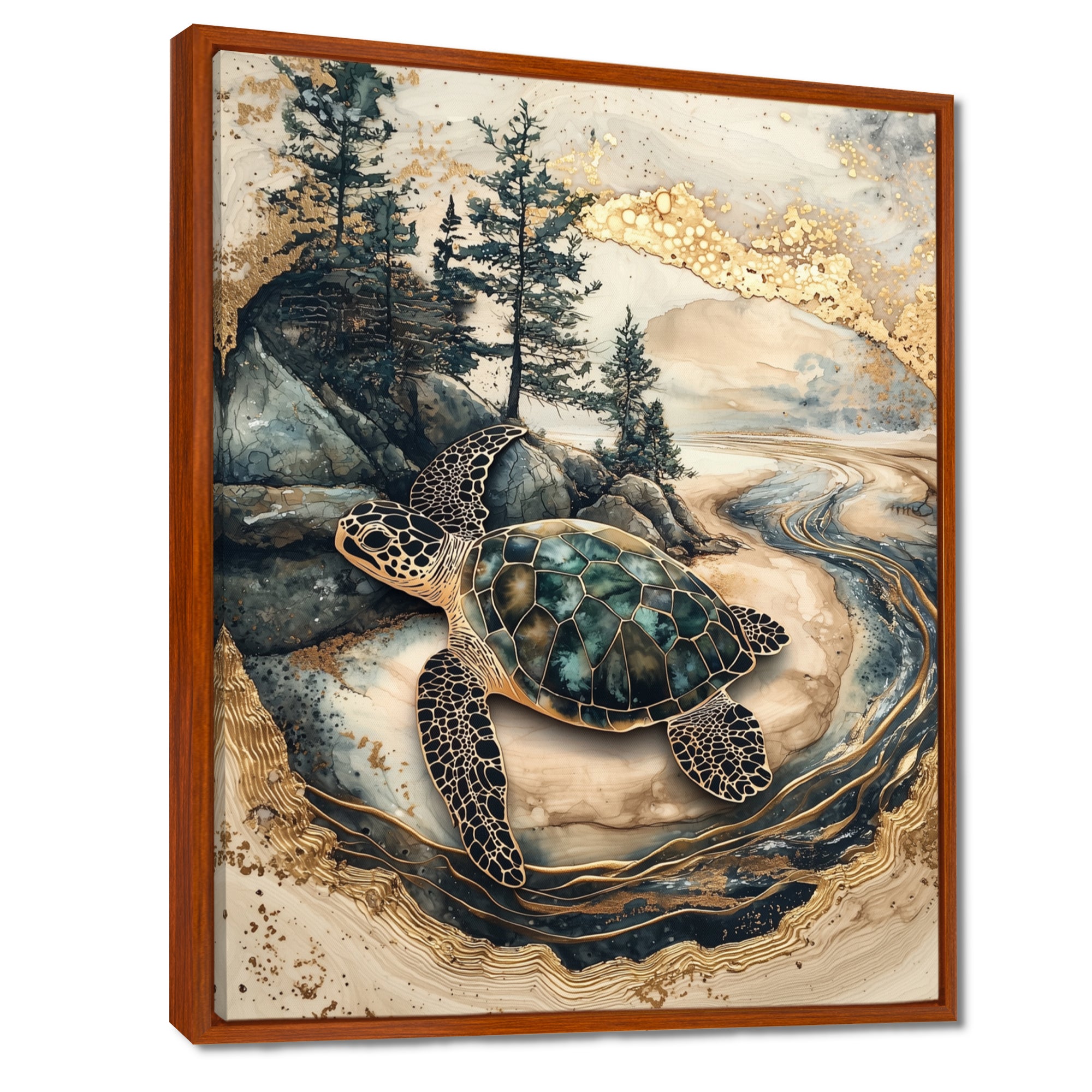 Turtle On Forest Landscape Collage - Turtle Wall Decor