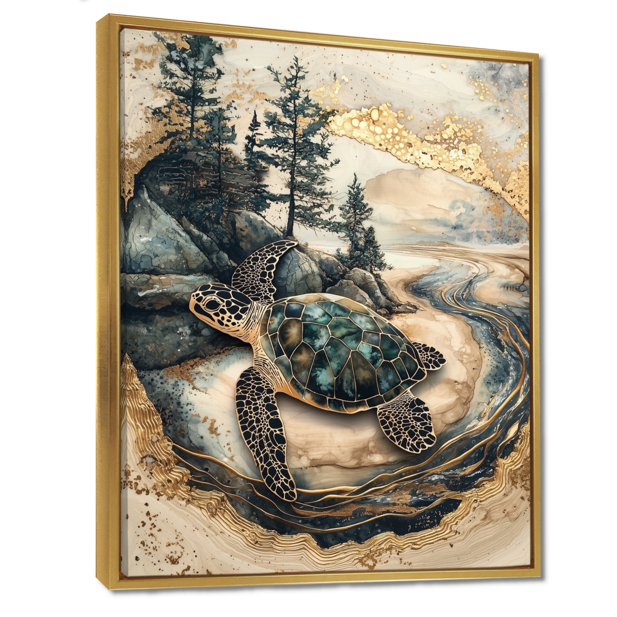 Turtle On Forest Landscape Collage - Turtle Wall Decor