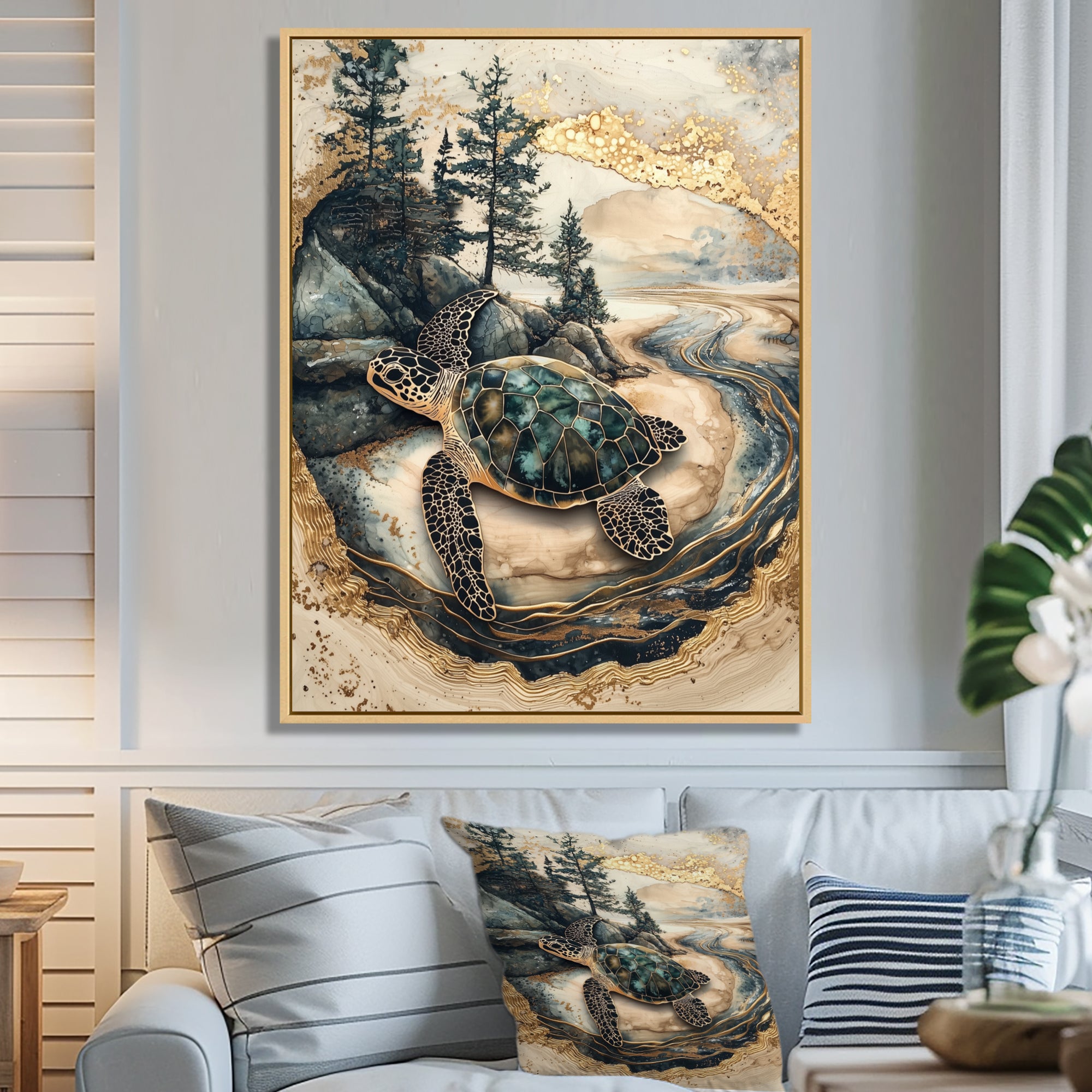 Turtle On Forest Landscape Collage - Turtle Wall Decor