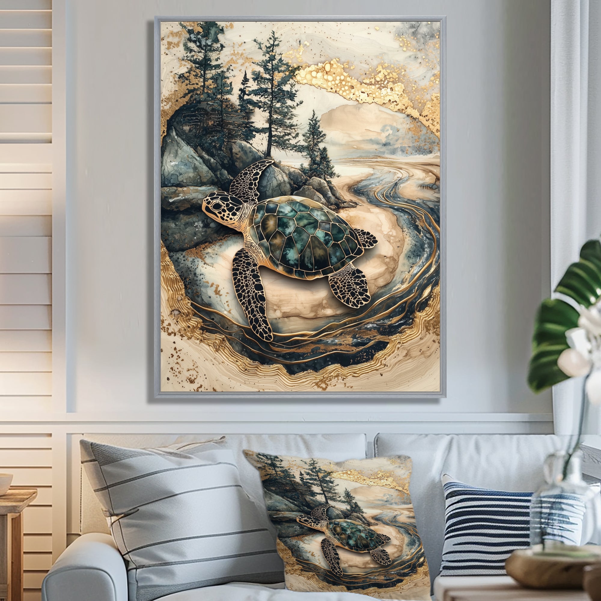 Turtle On Forest Landscape Collage - Turtle Wall Decor