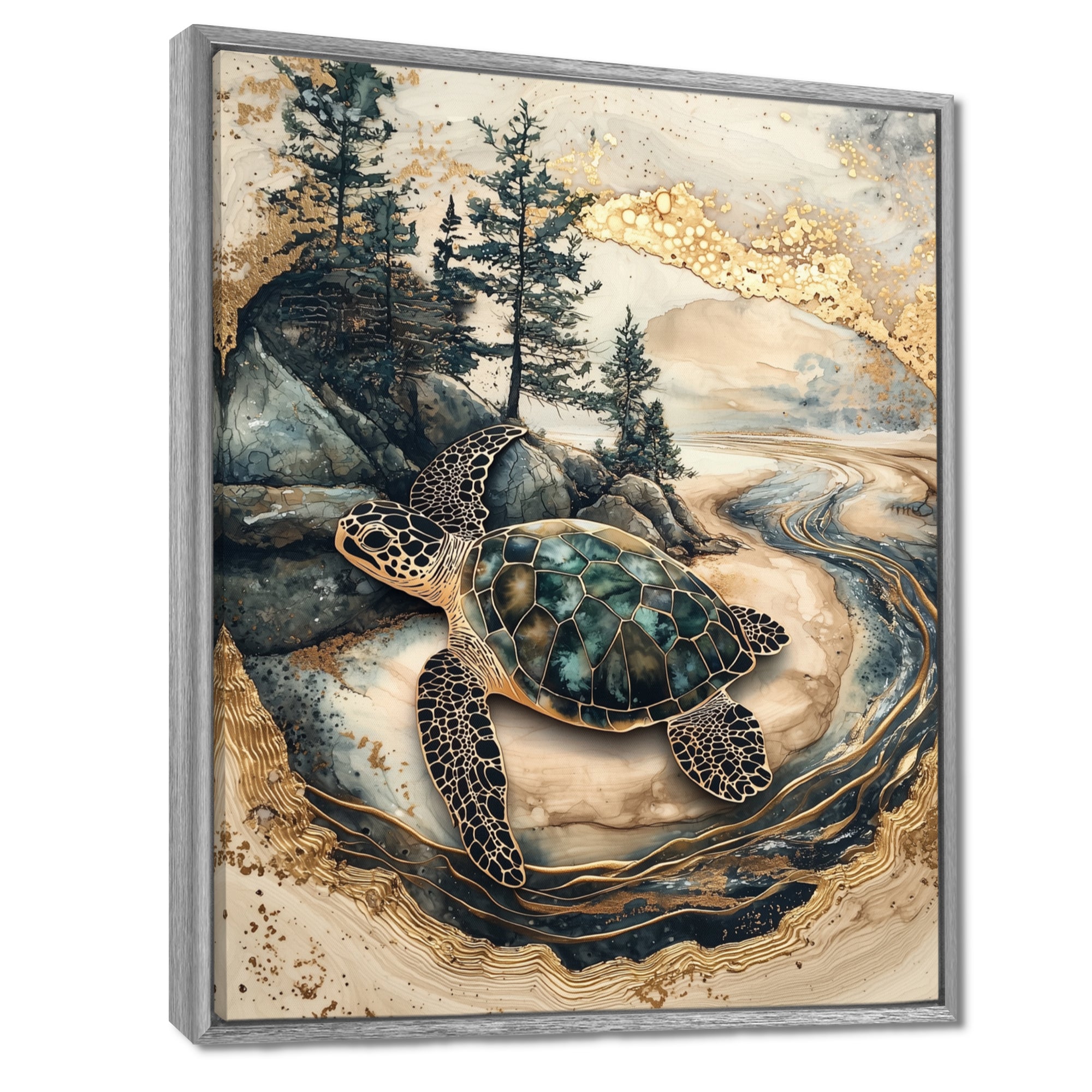 Turtle On Forest Landscape Collage - Turtle Wall Decor