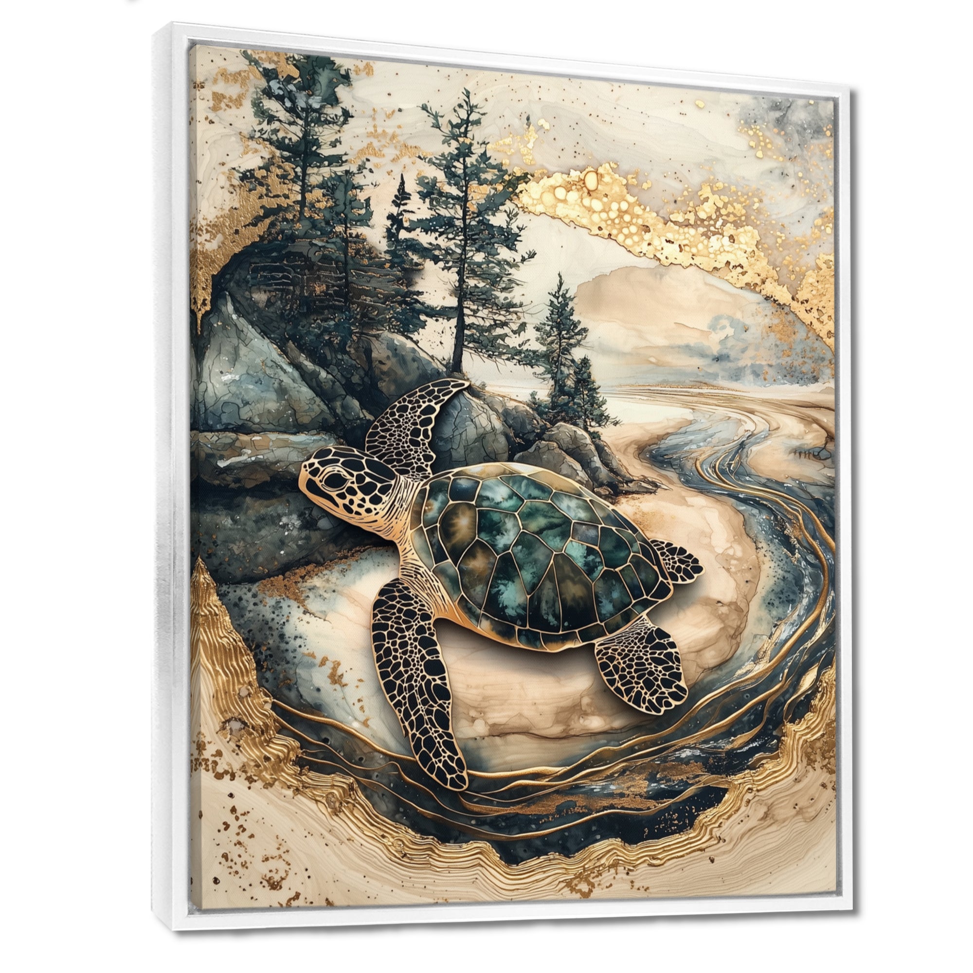 Turtle On Forest Landscape Collage - Turtle Wall Decor