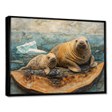 Canadian Walrus Family On A Top Of Wood Slide - Grey Walrus Wall Art