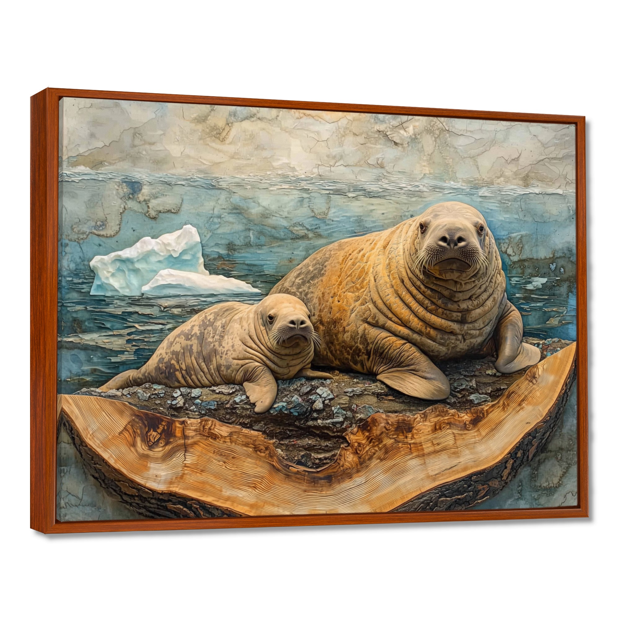 Canadian Walrus Family On A Top Of Wood Slide - Grey Walrus Wall Art