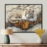 White Tiger In Winter Landscape Crystal - Tiger Framed Canvas Art