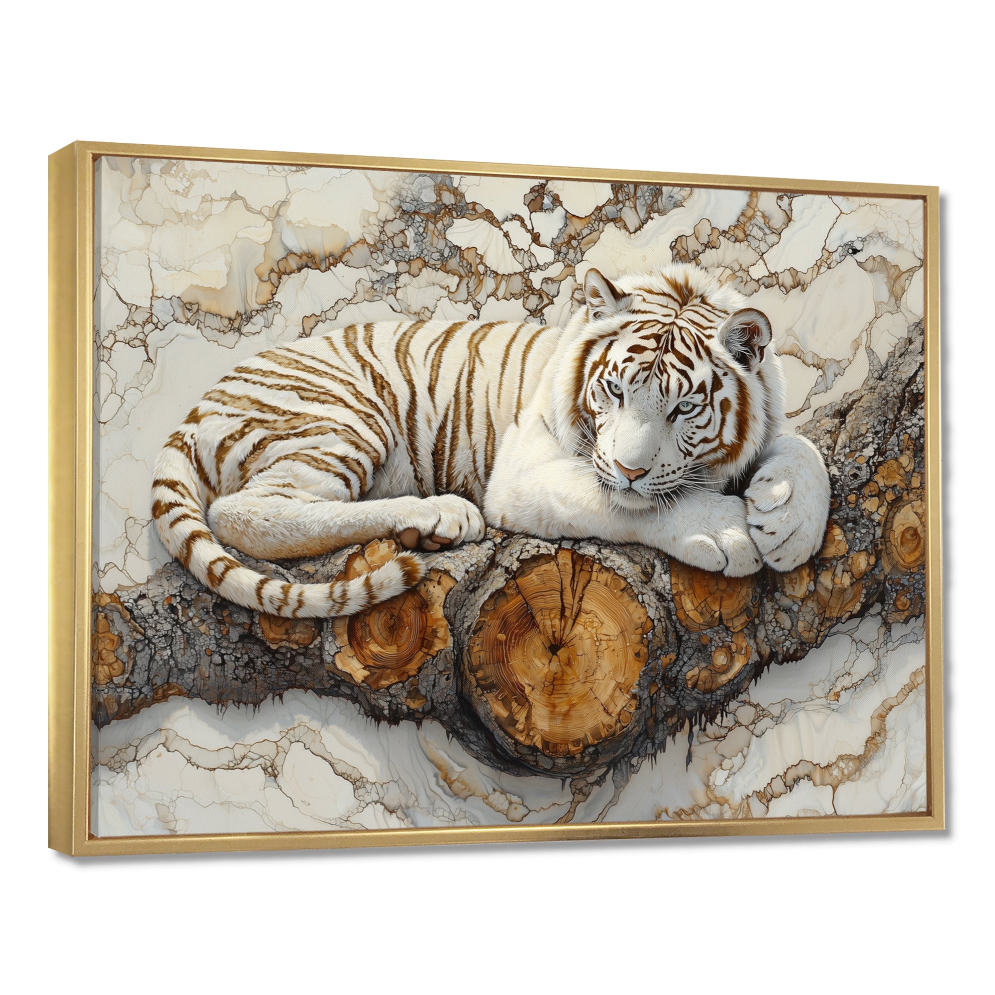 White Tiger In Winter Landscape Crystal - Tiger Framed Canvas Art
