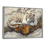 White Tiger In Winter Landscape Crystal - Tiger Framed Canvas Art