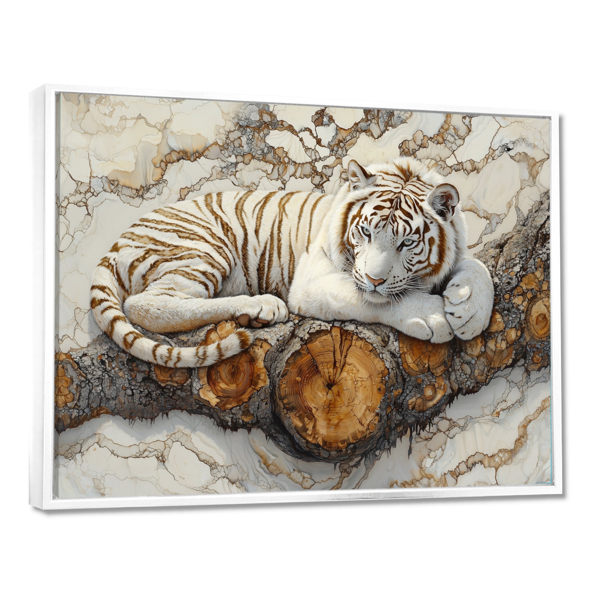 White Tiger In Winter Landscape Crystal - Tiger Framed Canvas Art