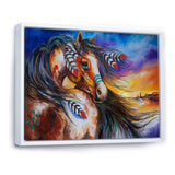5 Feathers Indian War Horse Framed Canvas Matte White - 1.5" Thick