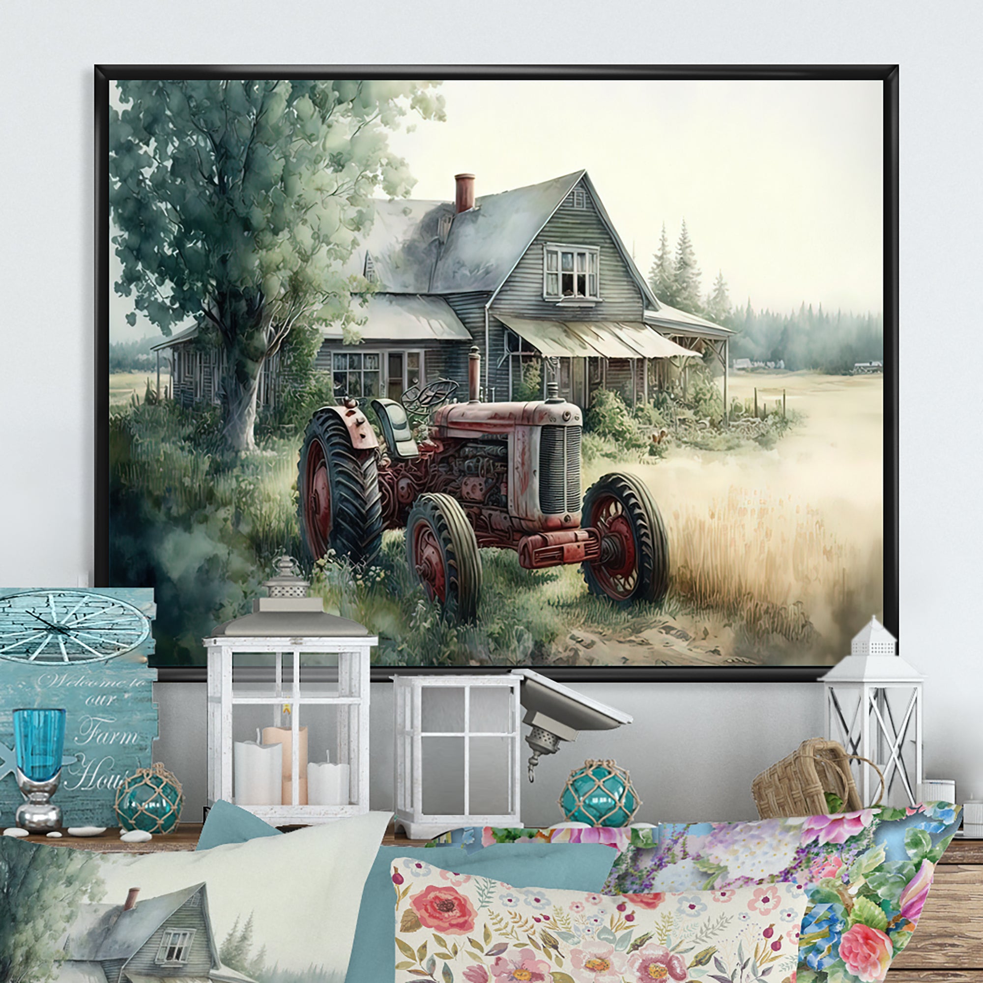 Tractor In Barn I - Truck Canvas Wall Art