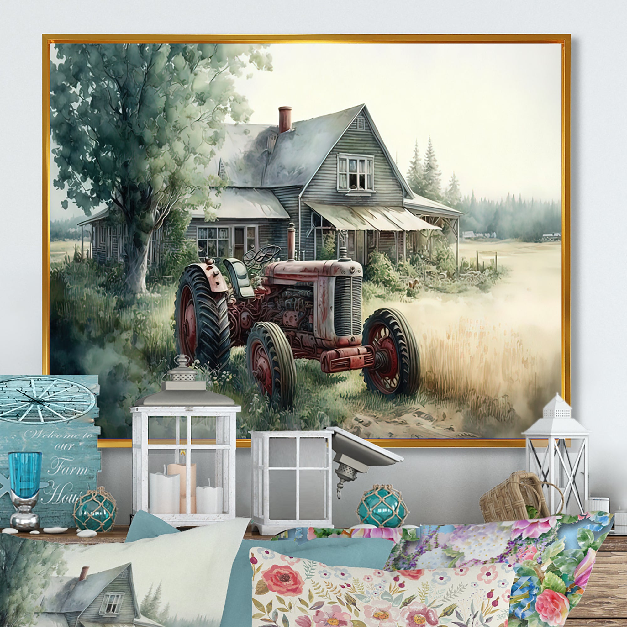 Tractor In Barn I - Truck Canvas Wall Art